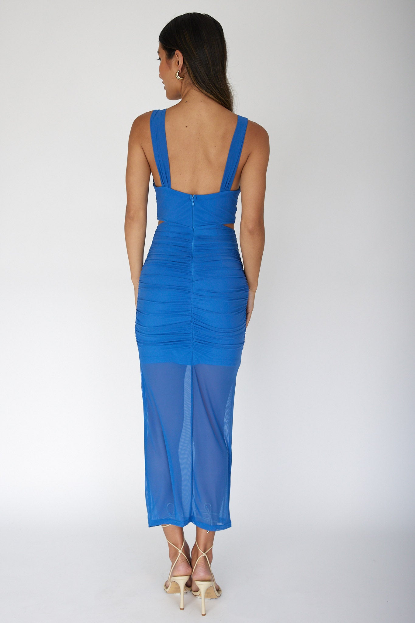 Willa Ruched Cut-Out Midi Dress Blue-Maymioy