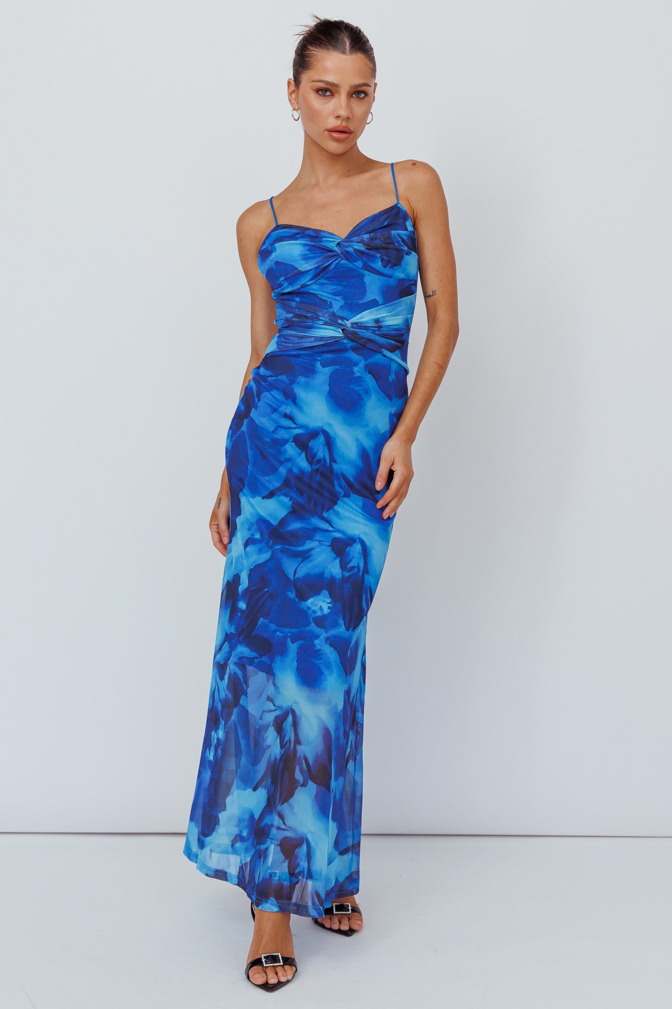 Beulah Twist Bodice Maxi Dress Floral Blue-Maymioy