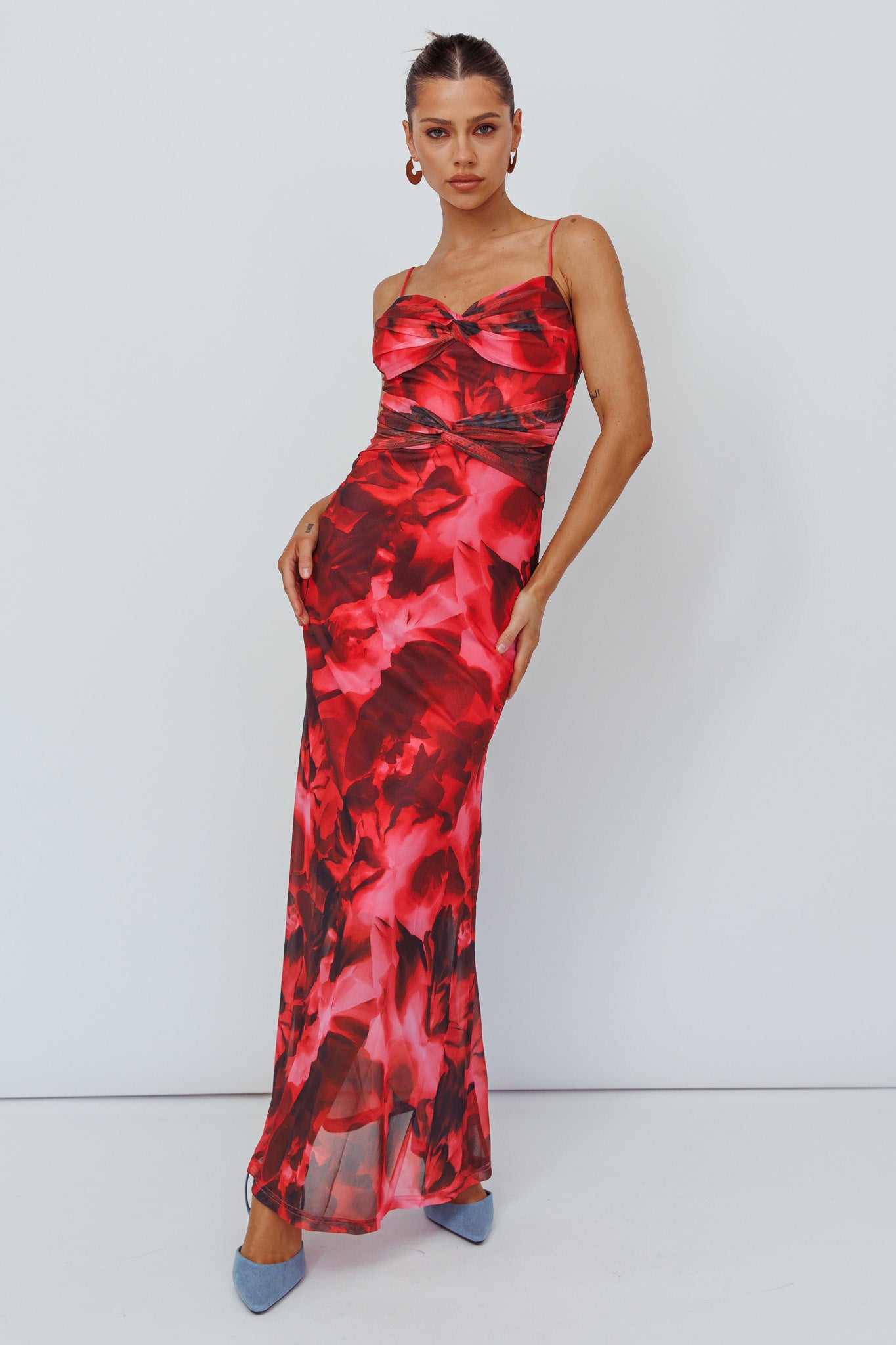 Beulah Twist Bodice Maxi Dress Floral Pink-Maymioy