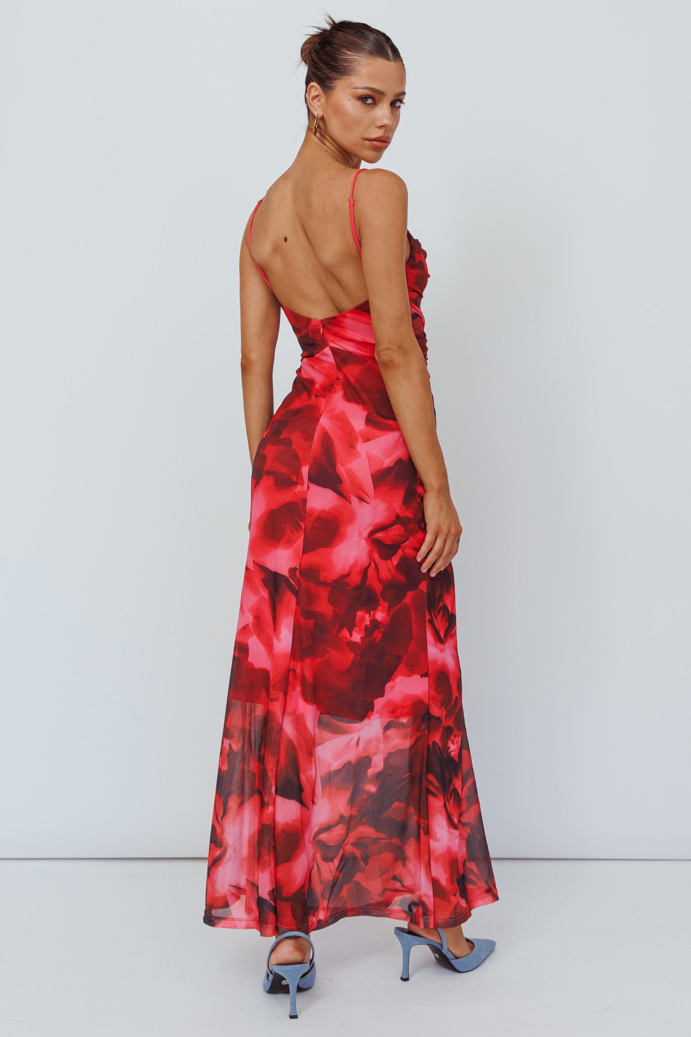 Beulah Twist Bodice Maxi Dress Floral Pink-Maymioy