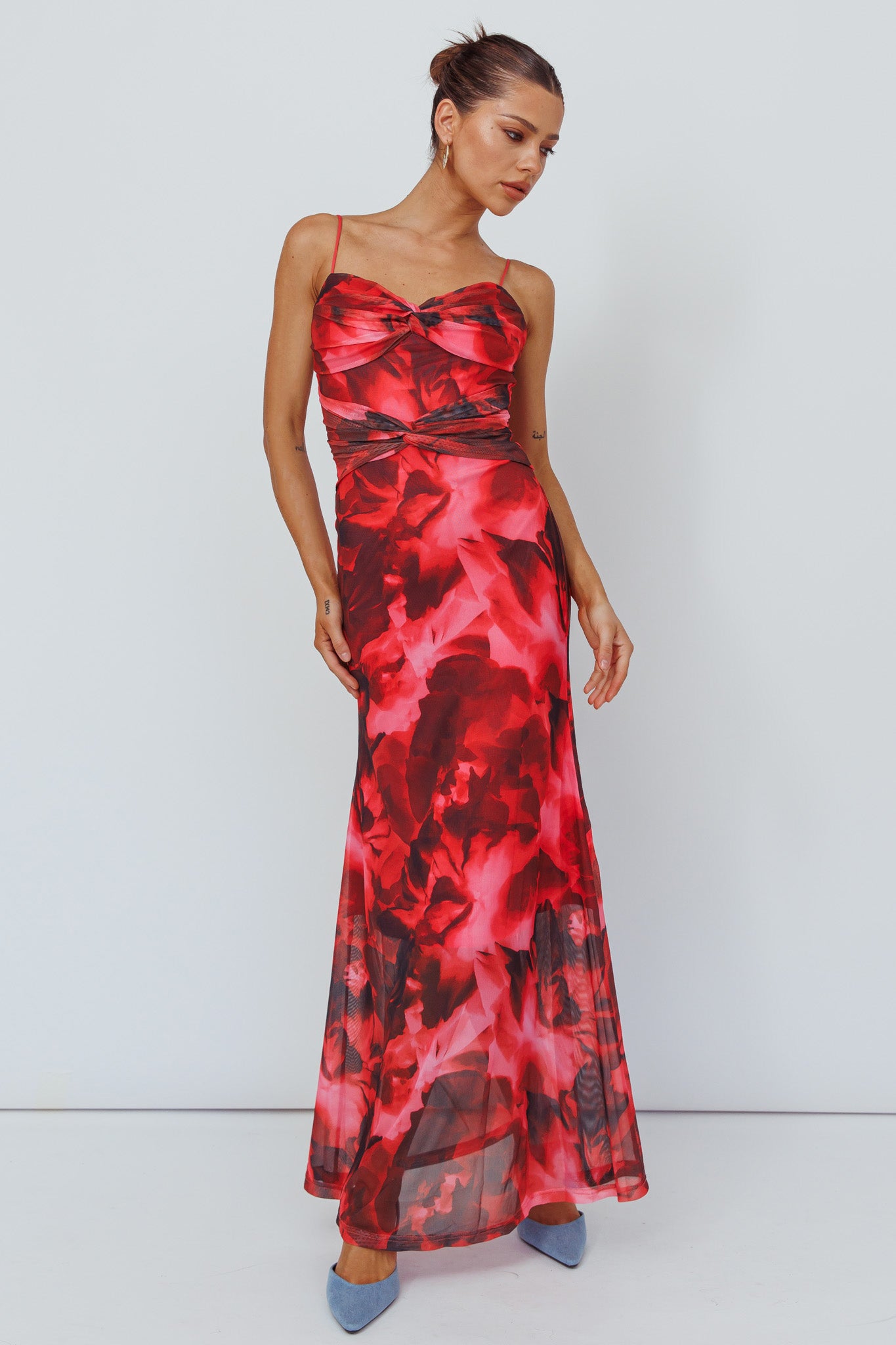 Beulah Twist Bodice Maxi Dress Floral Pink-Maymioy