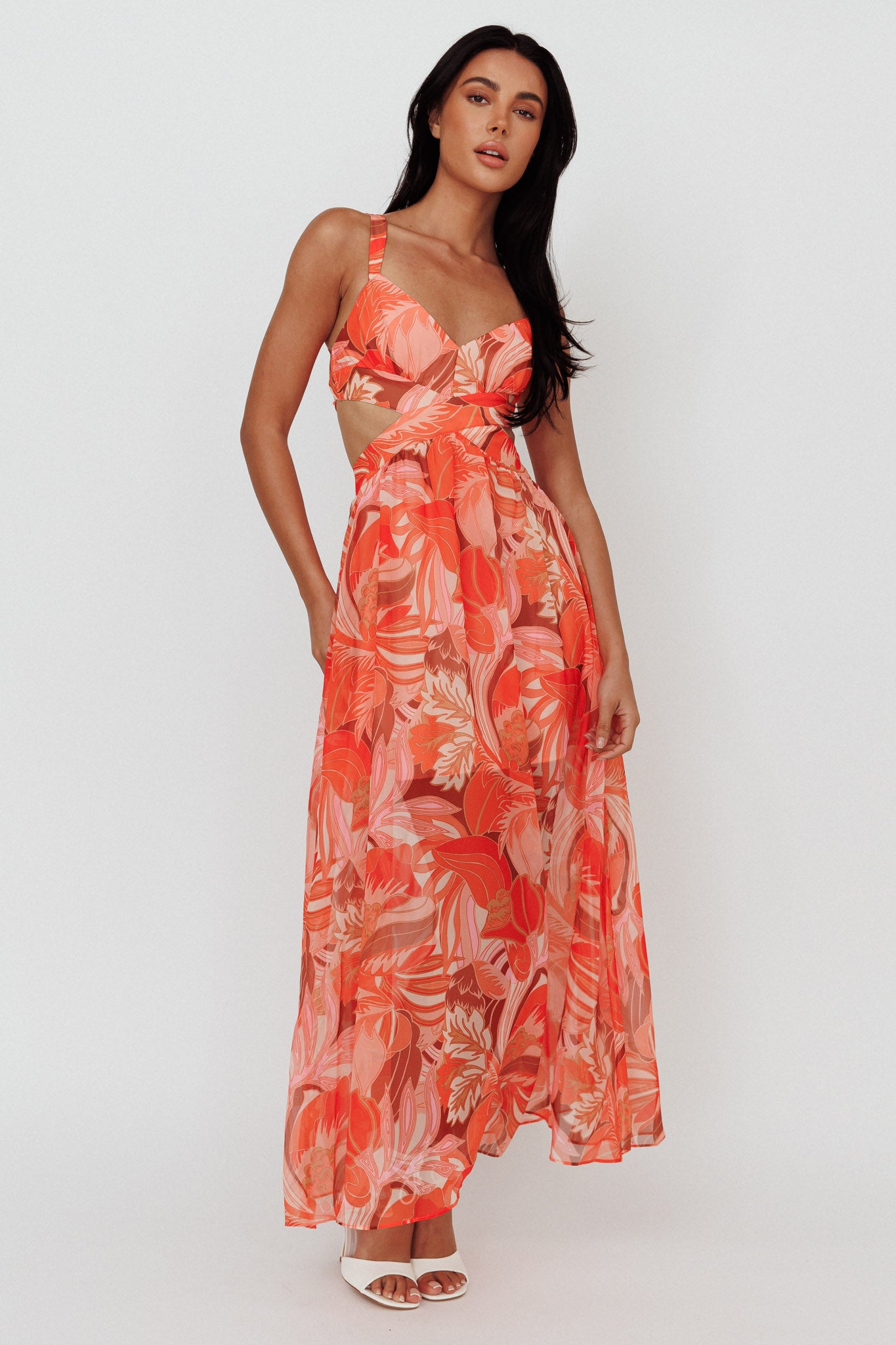 Maura Lace-Up Back Maxi Dress Floral Red-Maymioy