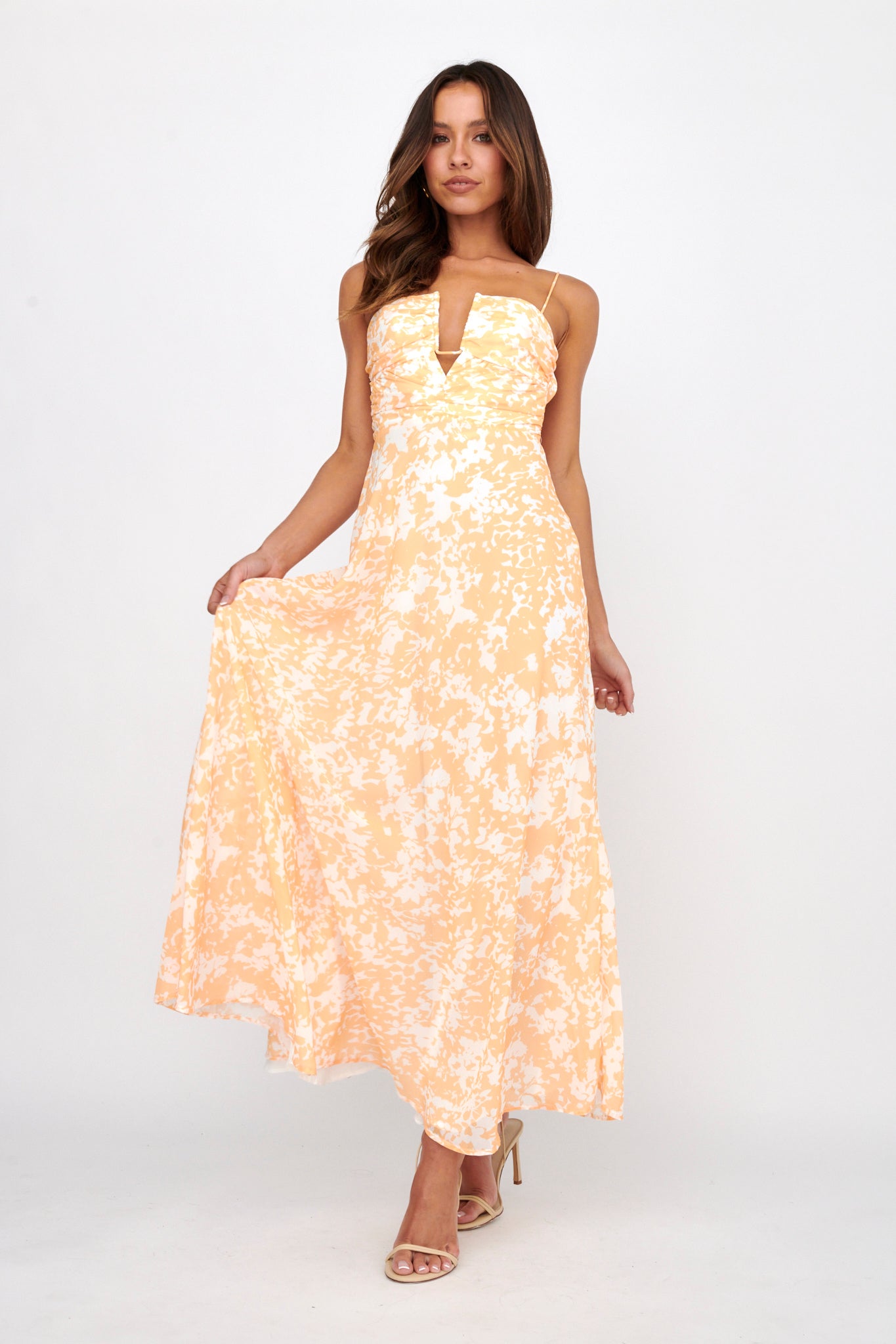 Huda U-Wire Bust Low Back Maxi Dress Yellow-Maymioy