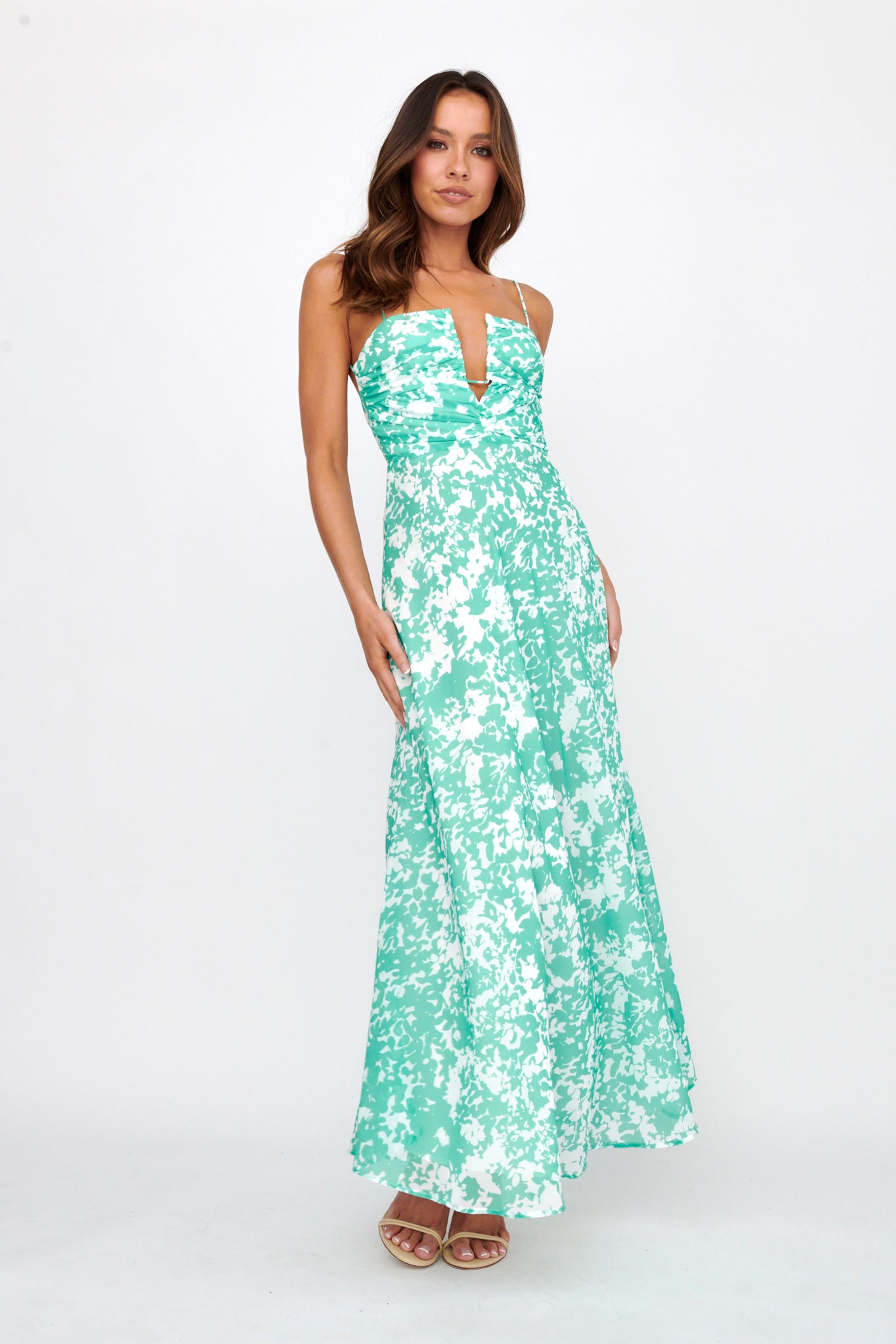Huda U-Wire Bust Low Back Maxi Dress Green-Maymioy