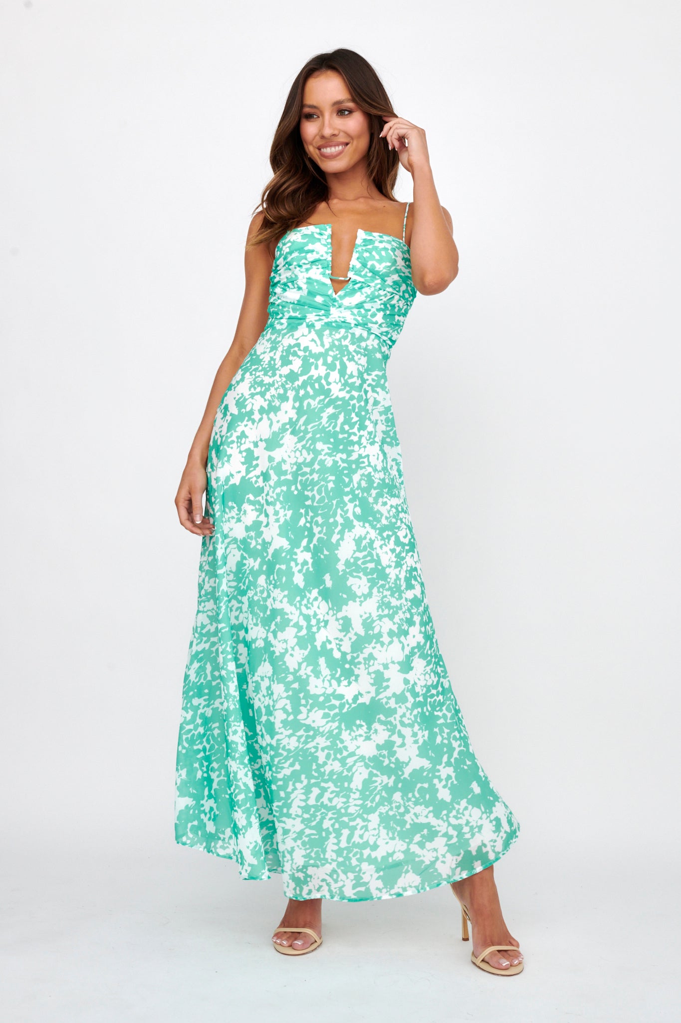 Huda U-Wire Bust Low Back Maxi Dress Green-Maymioy