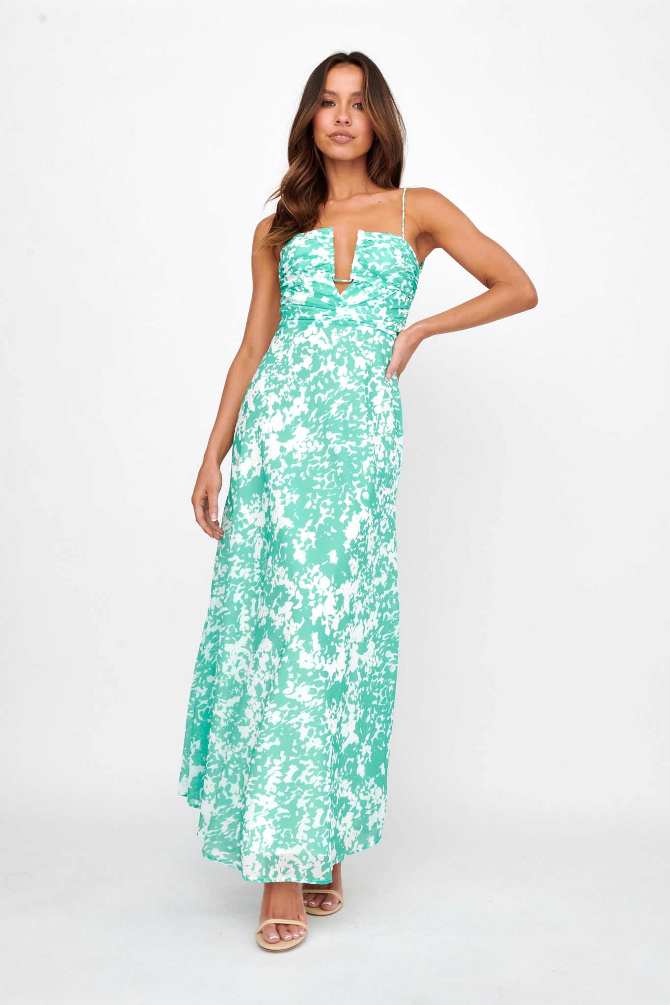 Huda U-Wire Bust Low Back Maxi Dress Green-Maymioy
