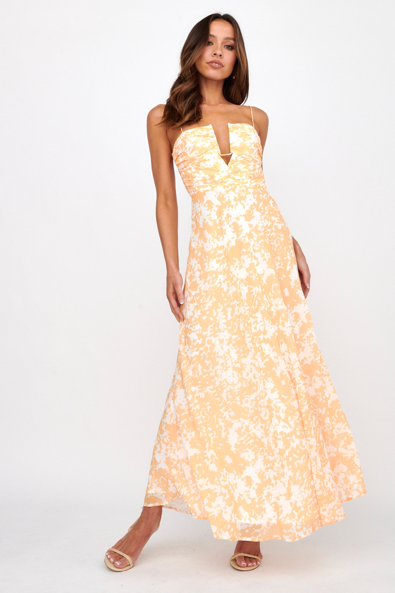 Huda U-Wire Bust Low Back Maxi Dress Yellow-Maymioy