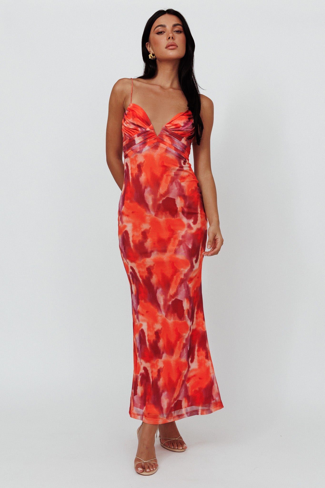 Marrakesh Gathered Bust Maxi Dress Print Orange-Maymioy