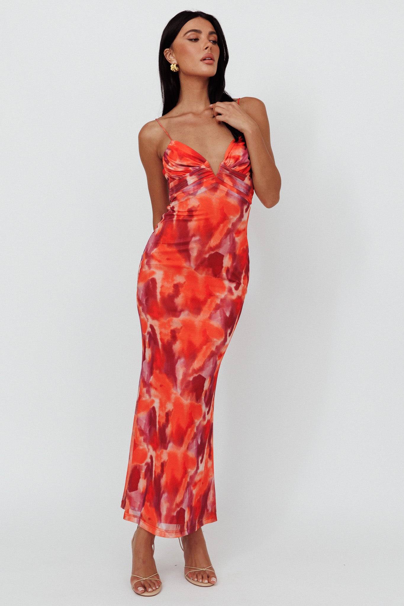 Marrakesh Gathered Bust Maxi Dress Print Orange-Maymioy