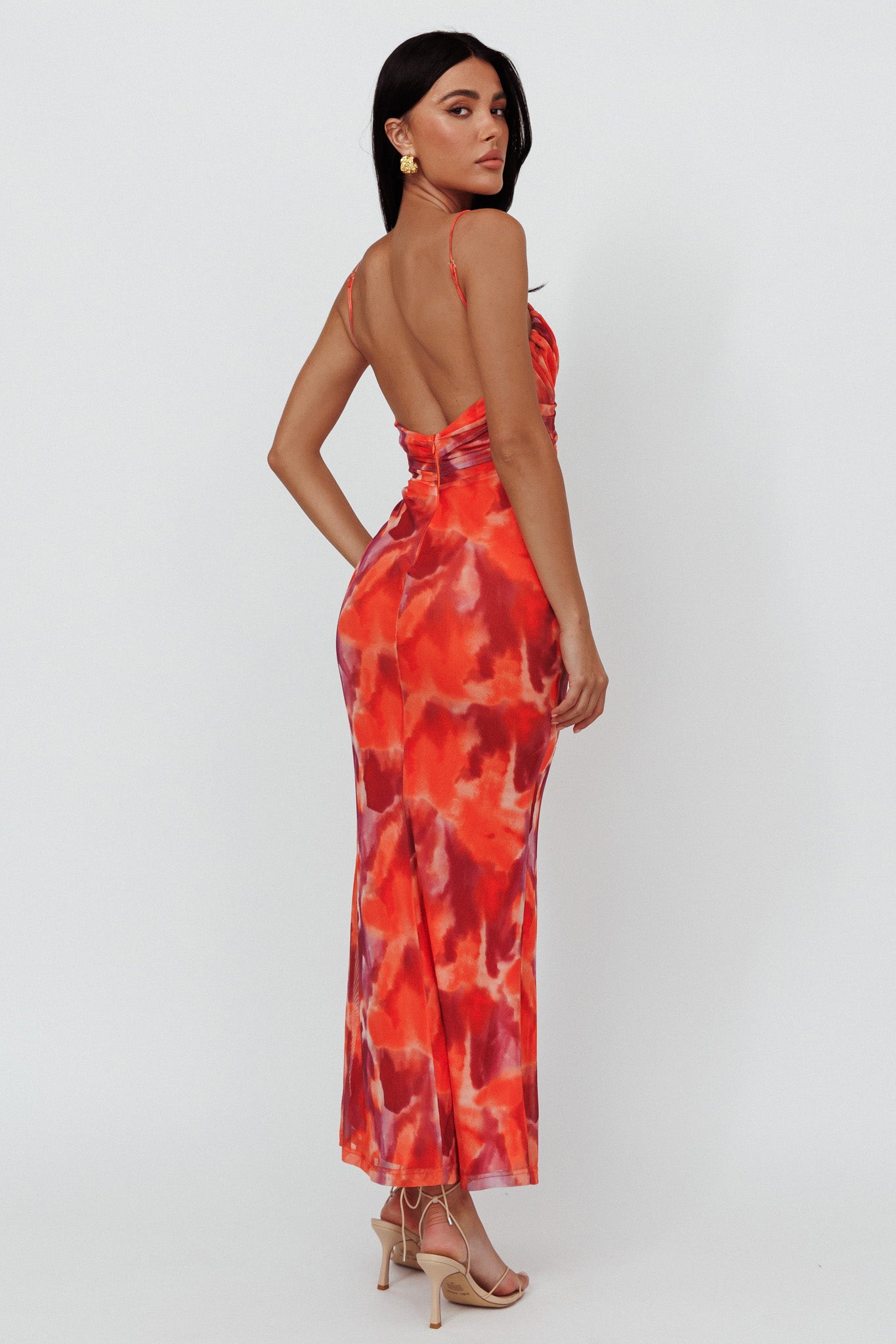 Marrakesh Gathered Bust Maxi Dress Print Orange-Maymioy