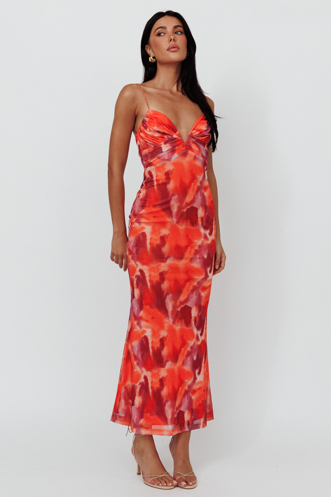 Marrakesh Gathered Bust Maxi Dress Print Orange-Maymioy