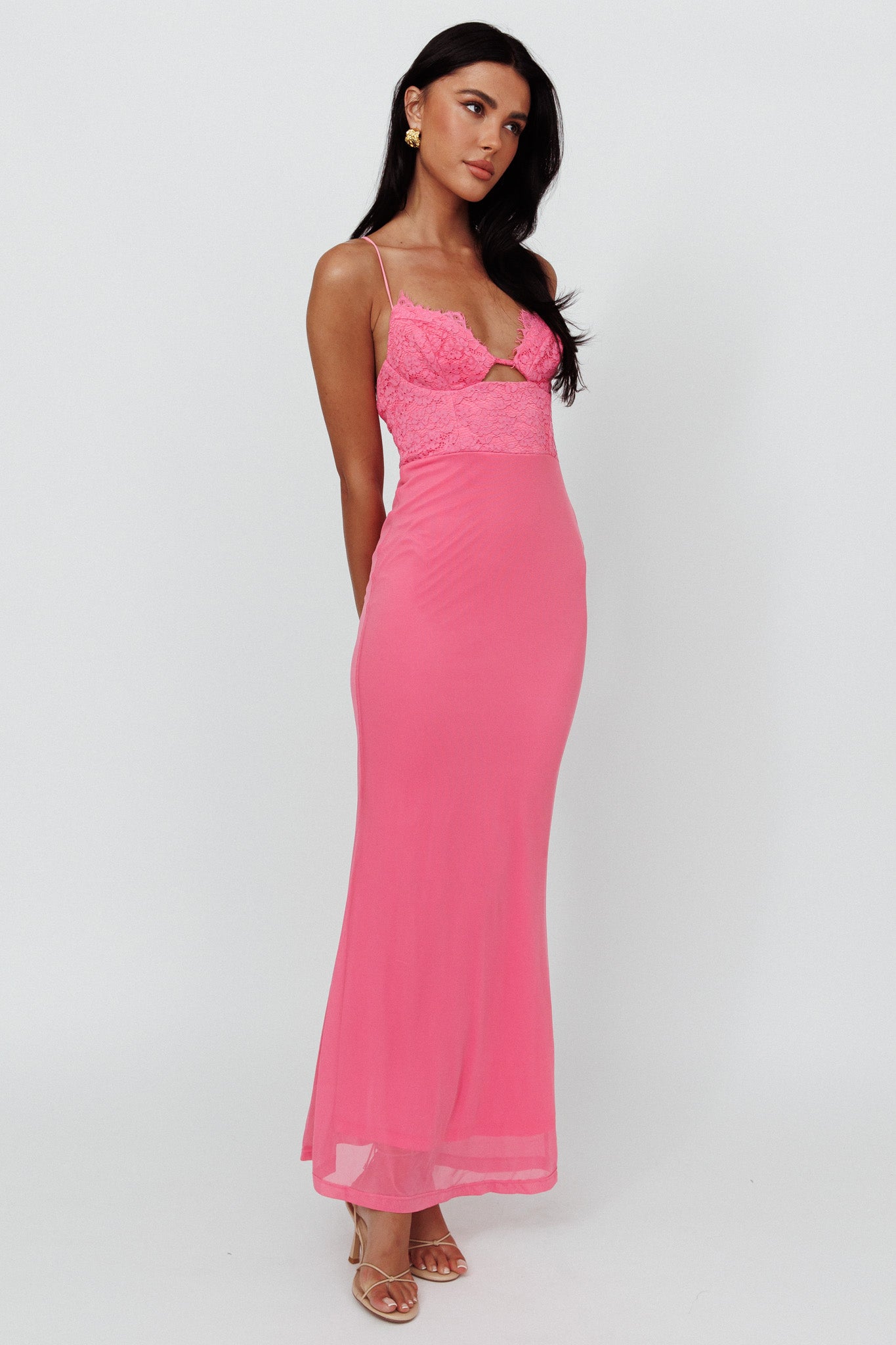 Modern Love Lace Bodice Maxi Dress Pink-Maymioy