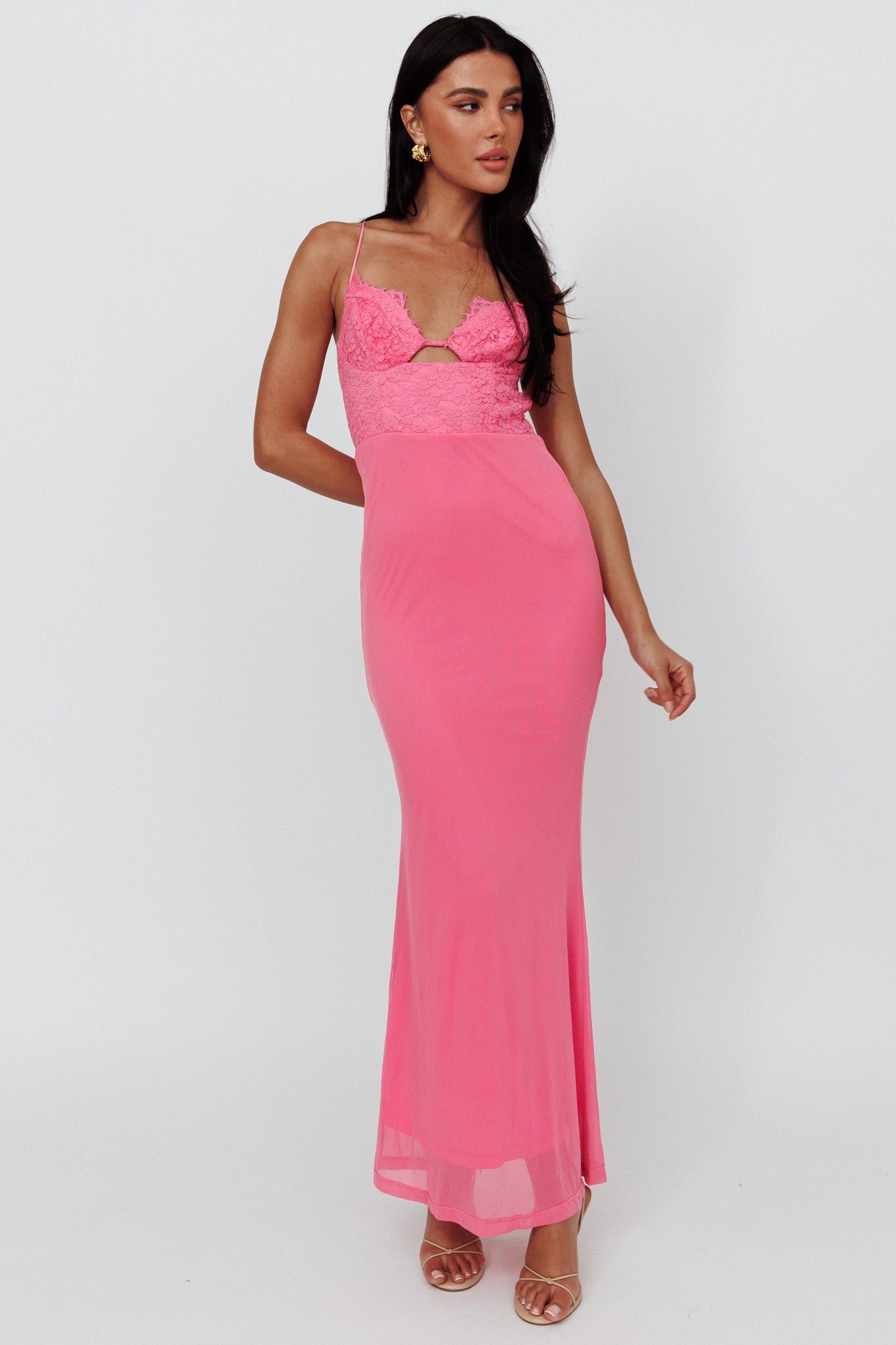 Modern Love Lace Bodice Maxi Dress Pink-Maymioy