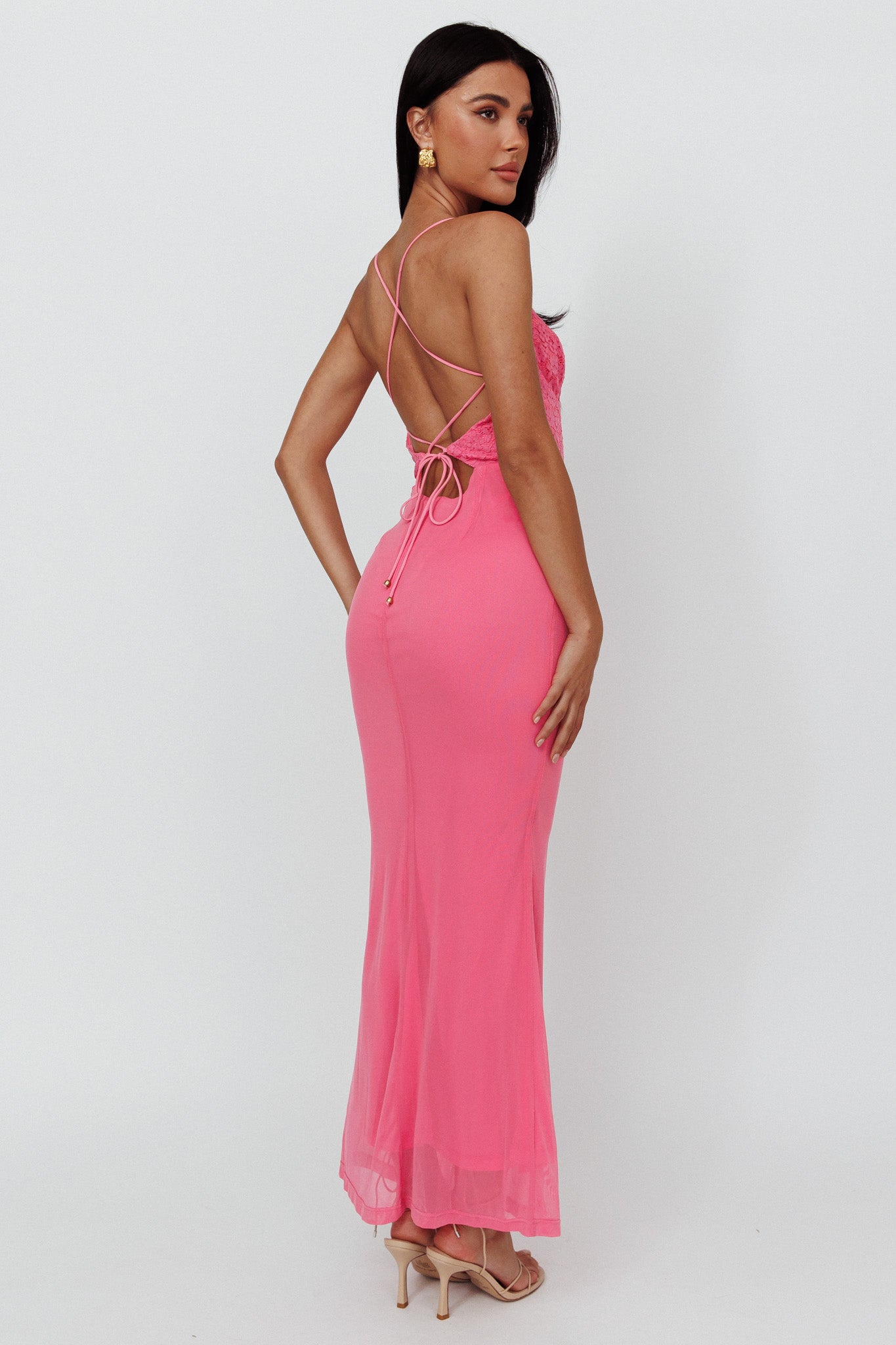Modern Love Lace Bodice Maxi Dress Pink-Maymioy