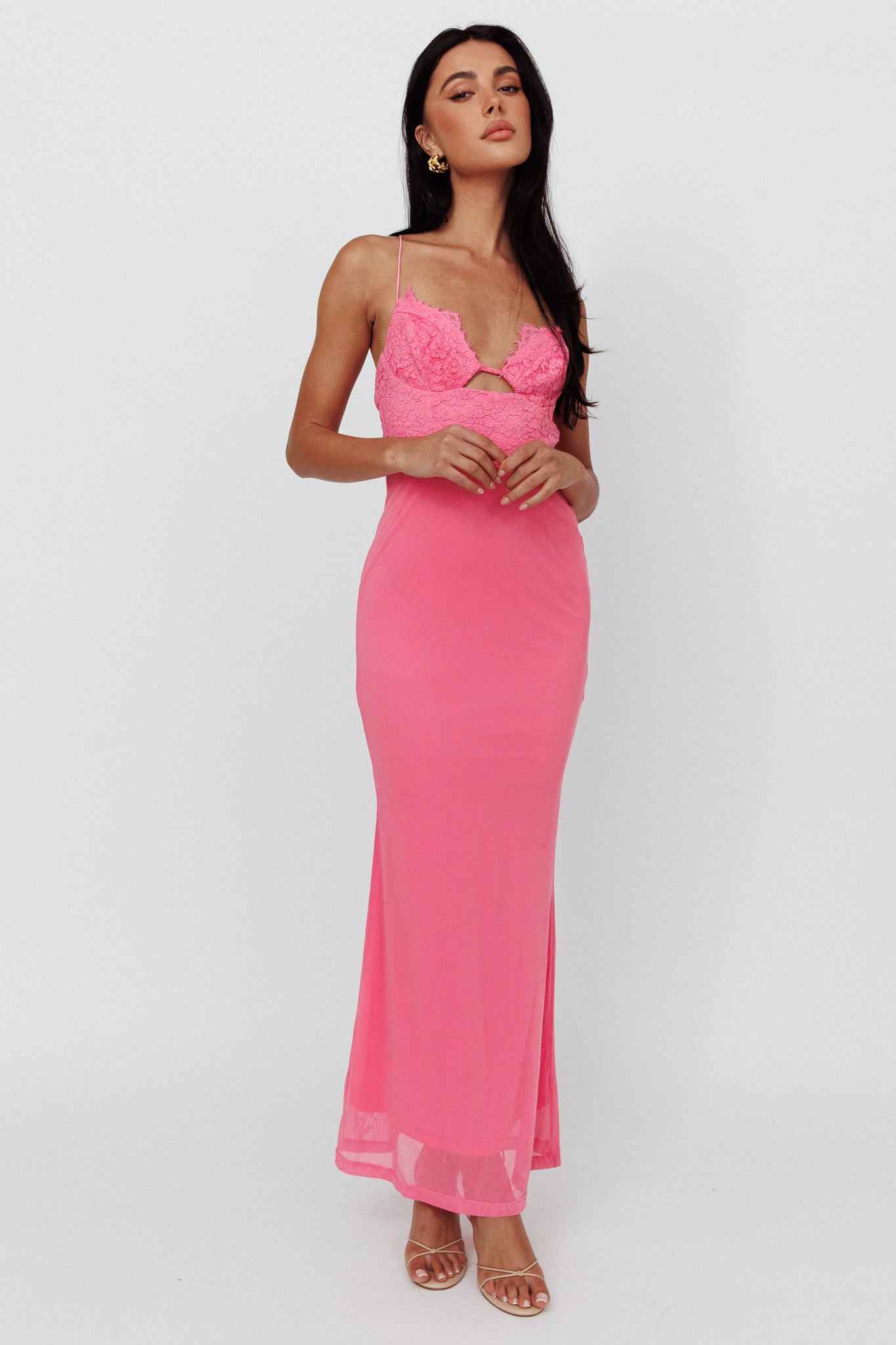 Modern Love Lace Bodice Maxi Dress Pink-Maymioy