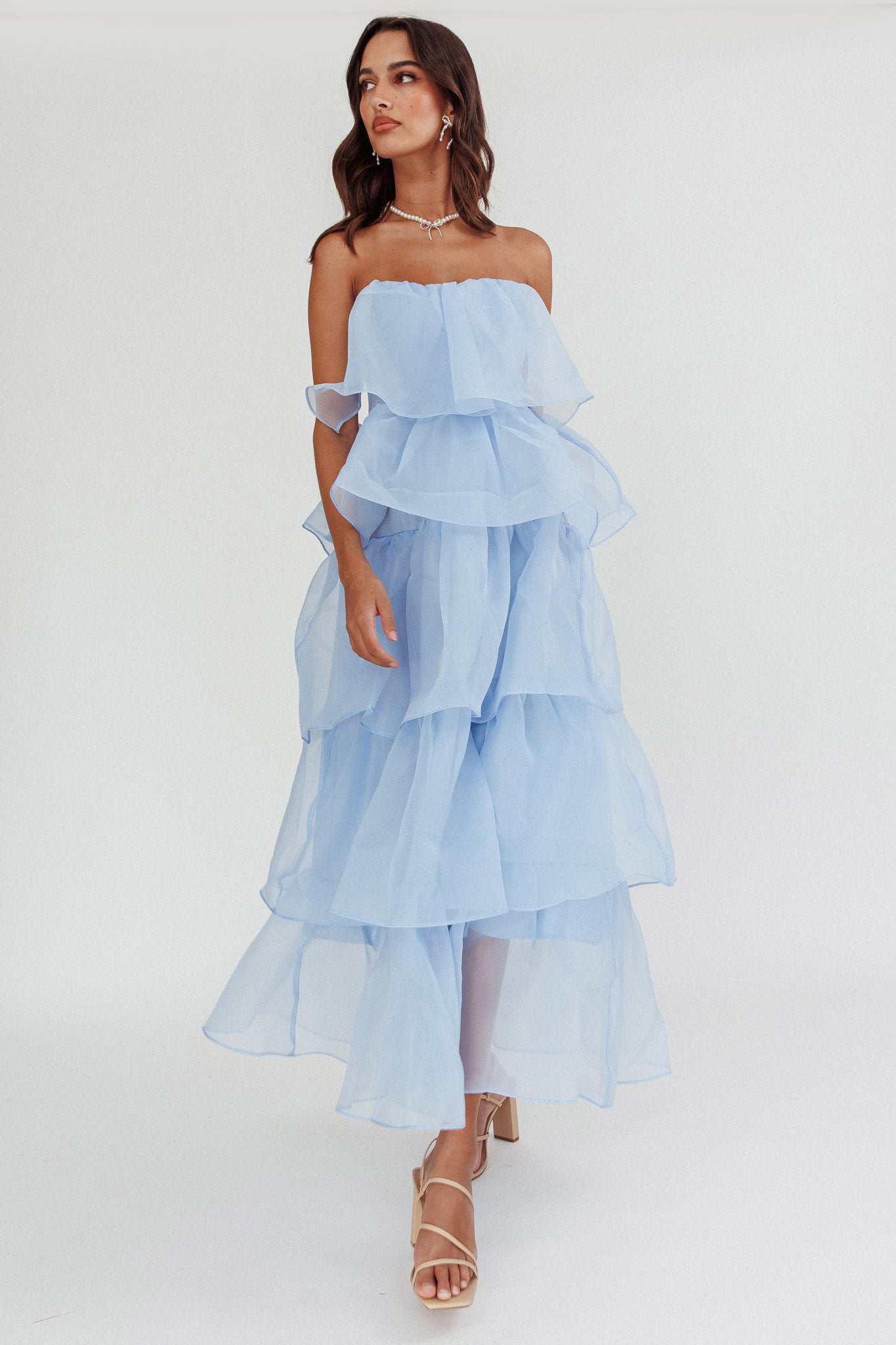 Behati Tiered Layer Midi Dress Blue-Maymioy