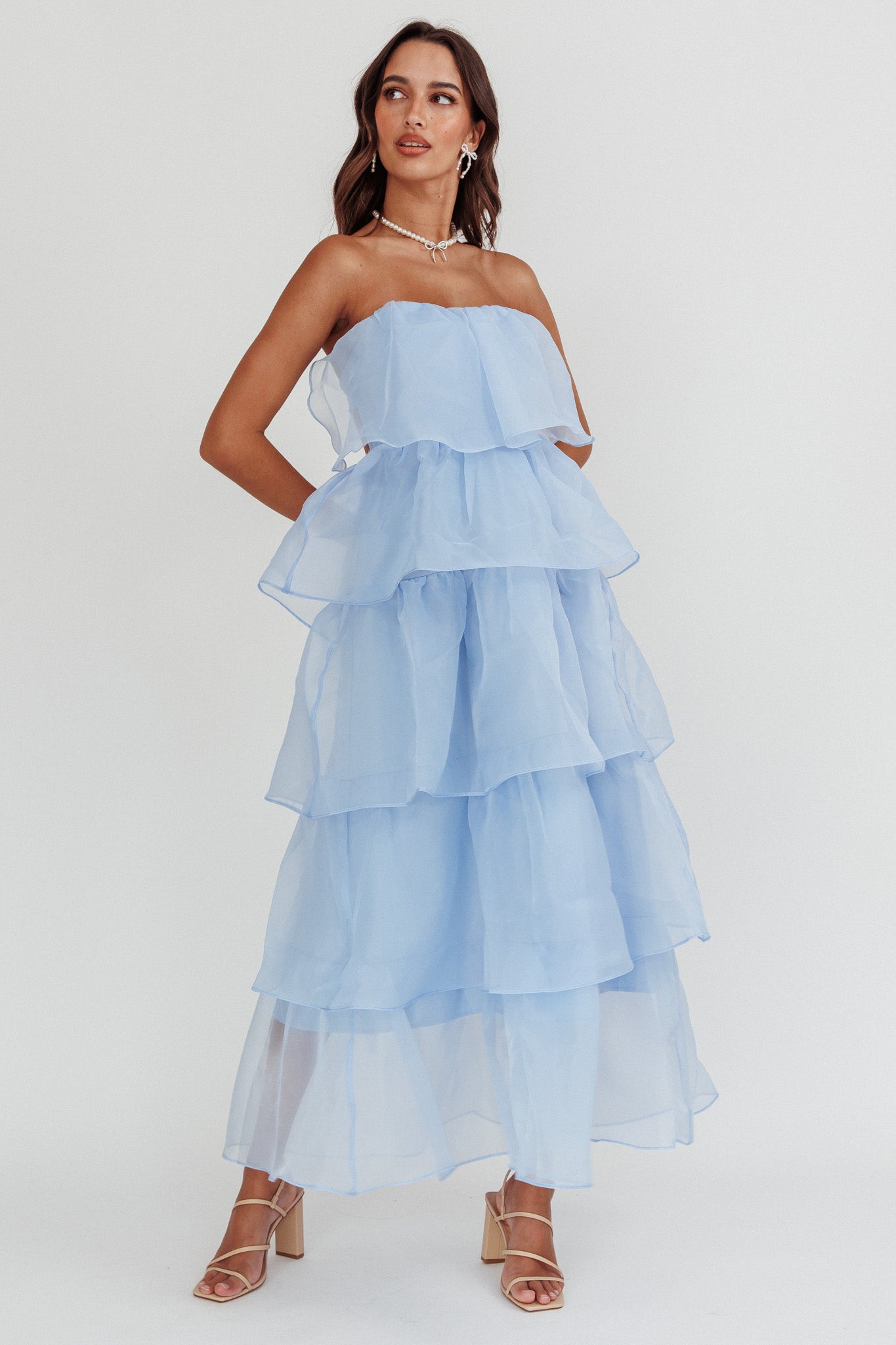 Behati Tiered Layer Midi Dress Blue-Maymioy