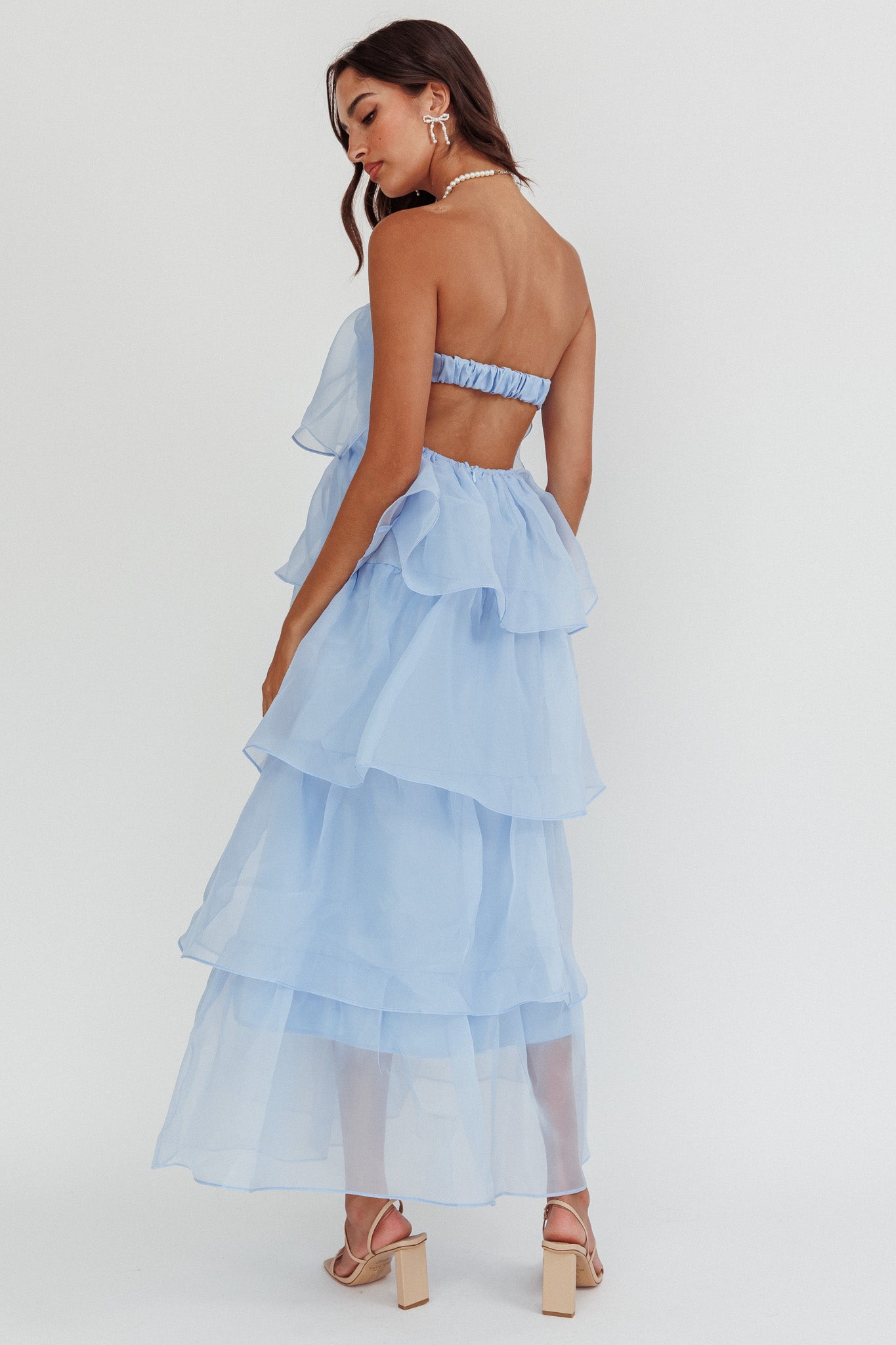 Behati Tiered Layer Midi Dress Blue-Maymioy
