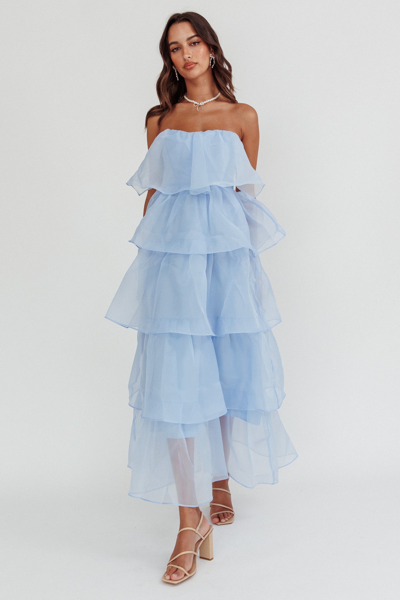 Behati Tiered Layer Midi Dress Blue-Maymioy
