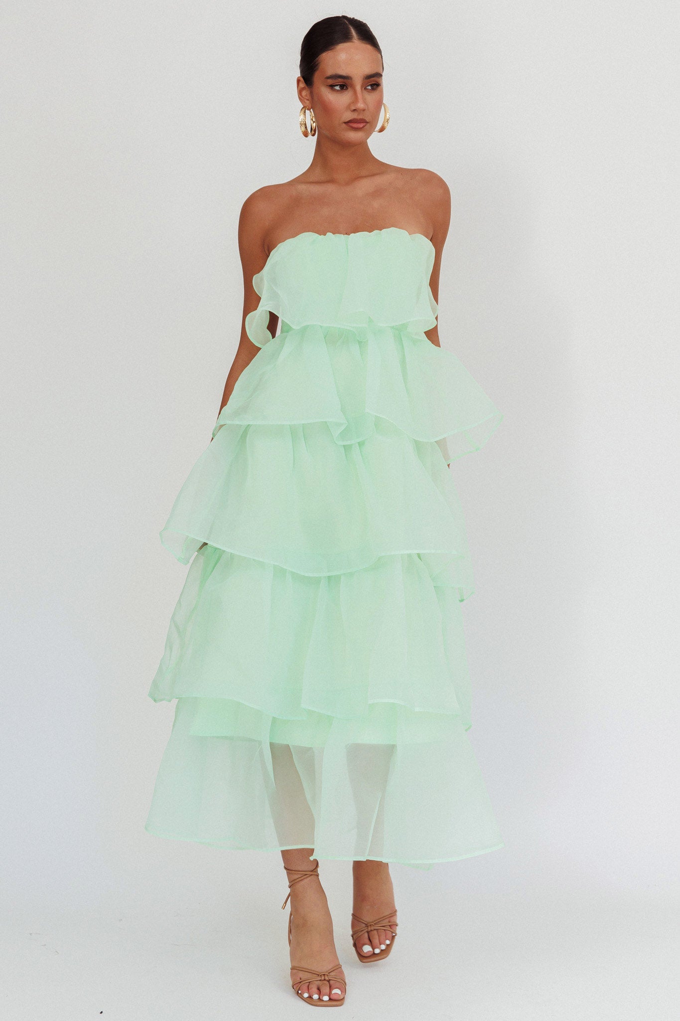 Behati Tiered Layer Midi Dress Mint-Maymioy