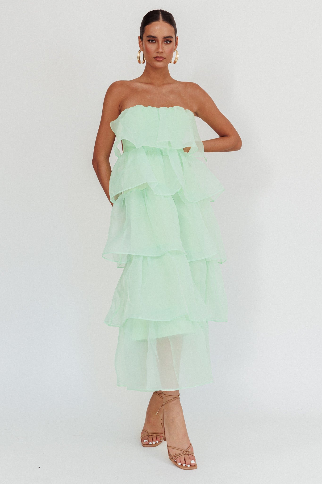 Behati Tiered Layer Midi Dress Mint-Maymioy
