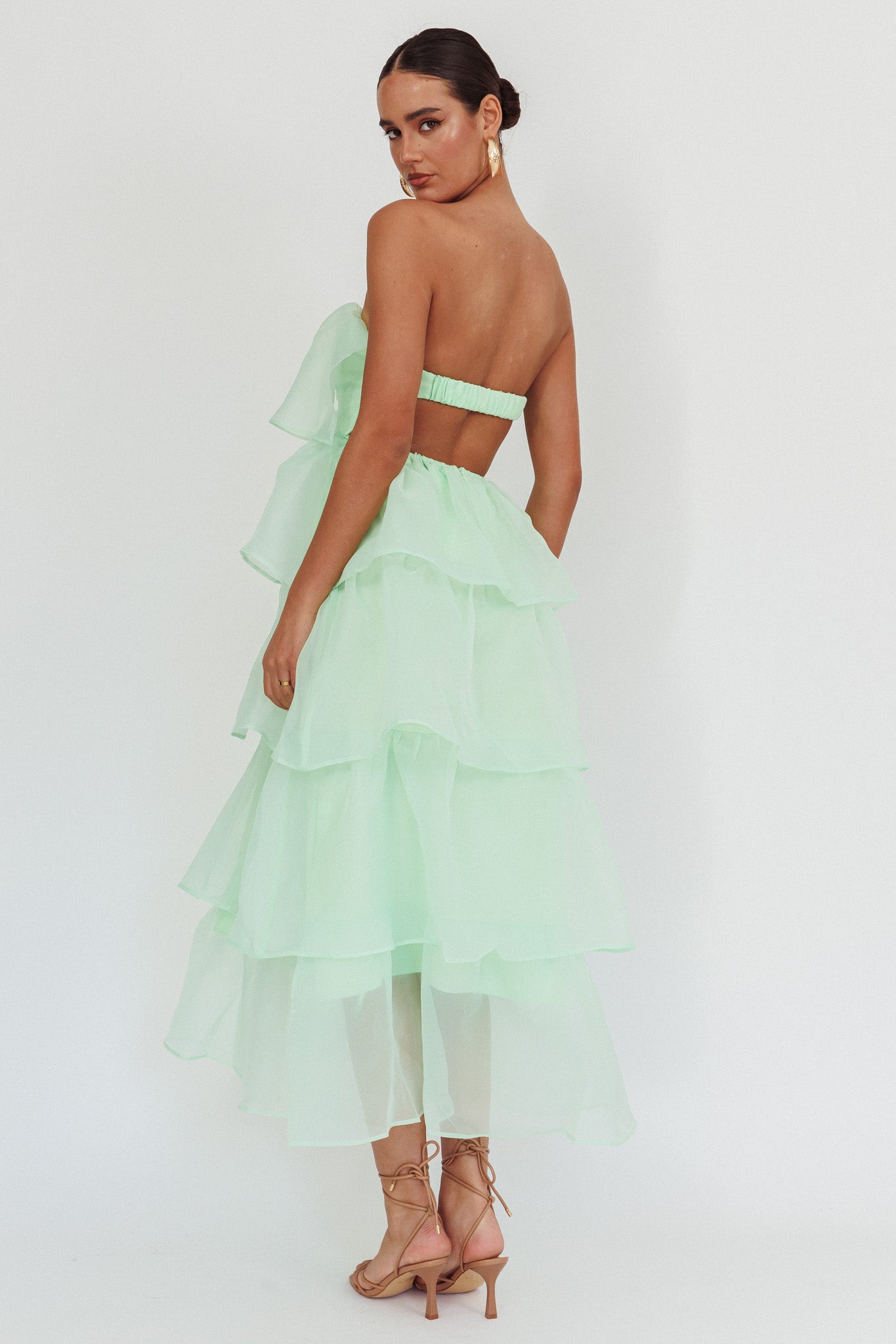 Behati Tiered Layer Midi Dress Mint-Maymioy