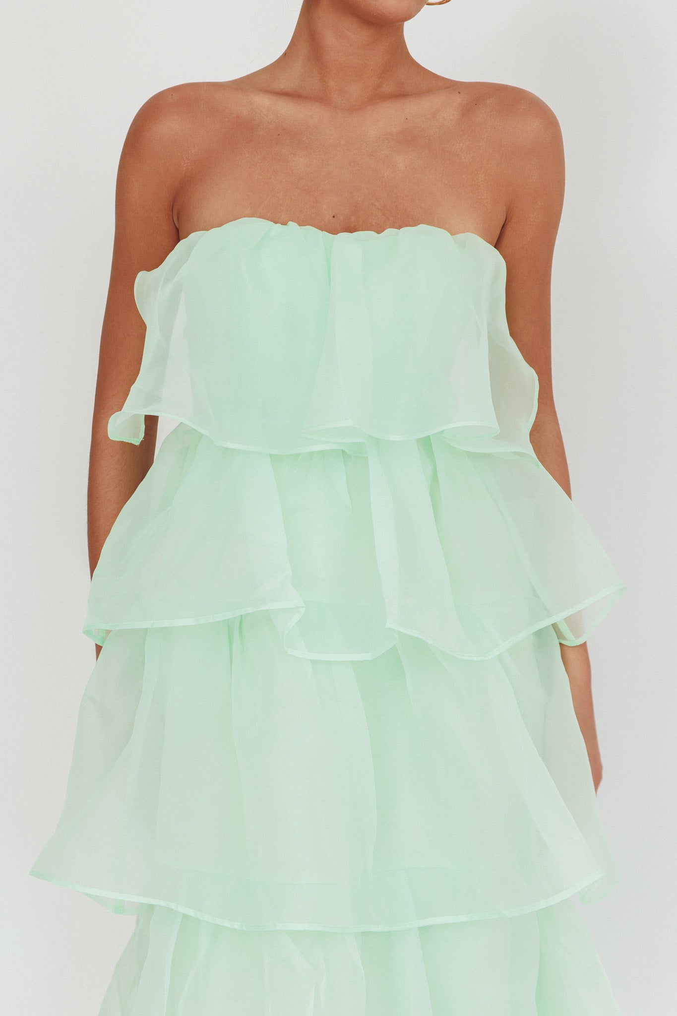 Behati Tiered Layer Midi Dress Mint-Maymioy