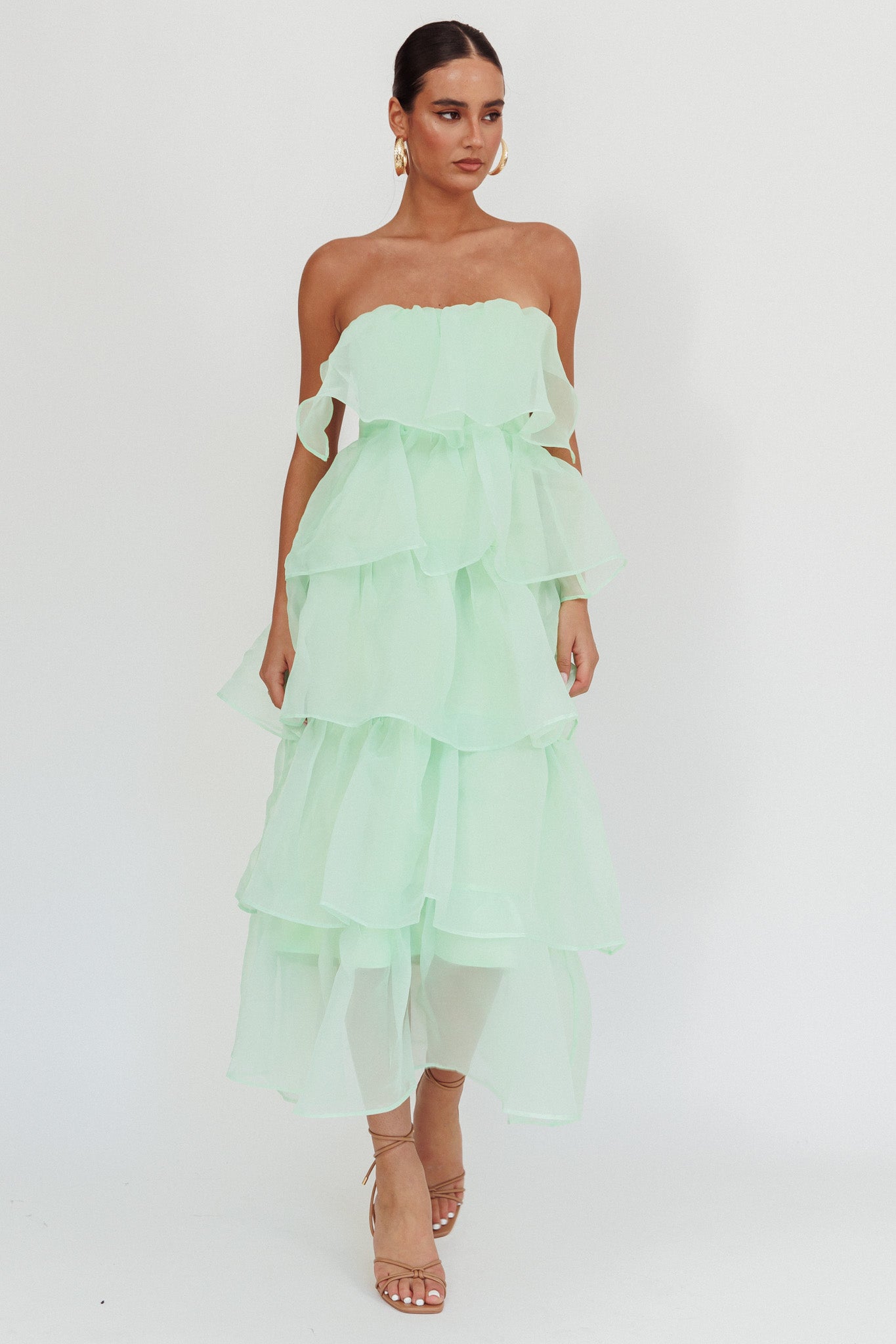 Behati Tiered Layer Midi Dress Mint-Maymioy