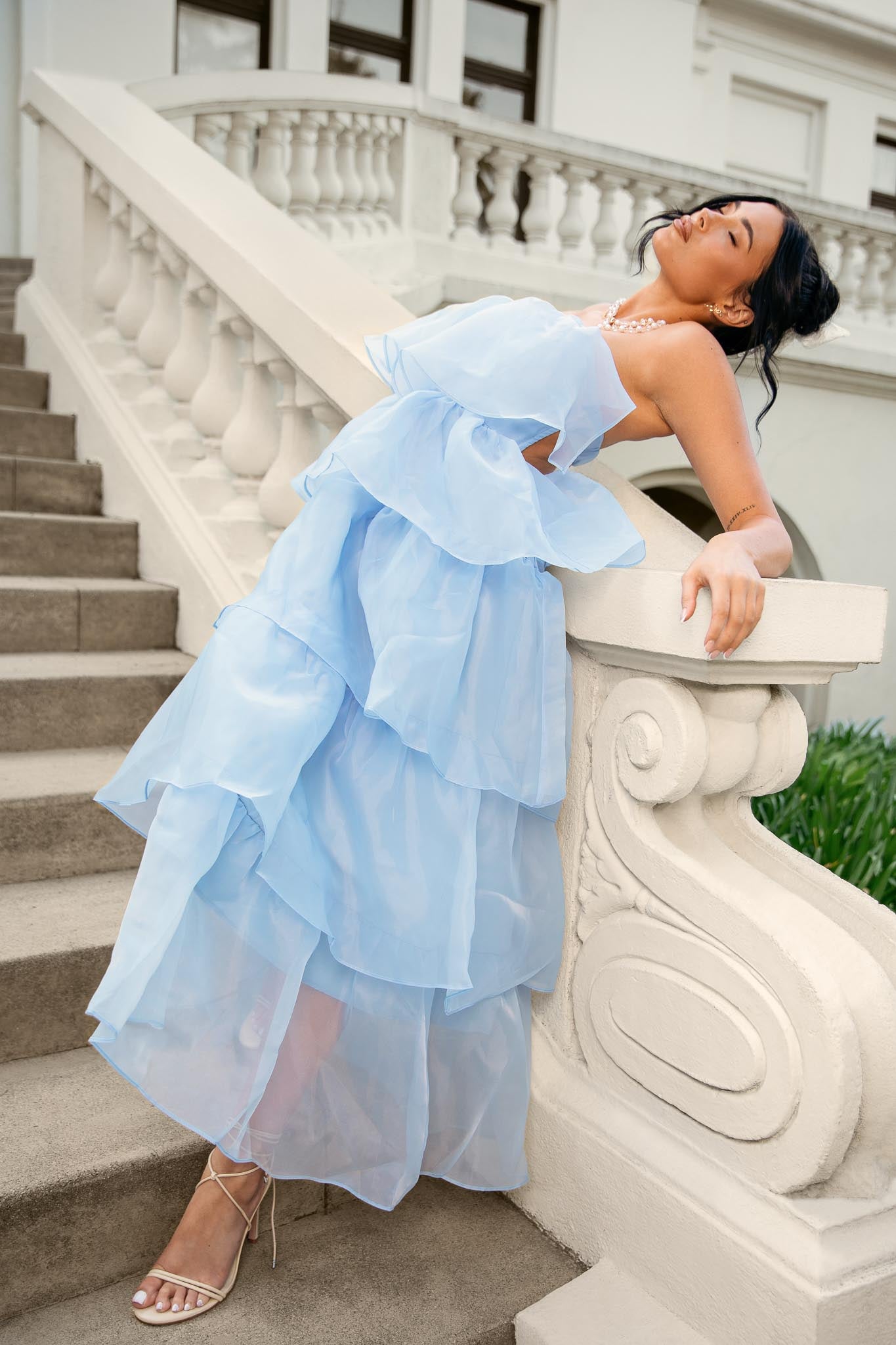 Behati Tiered Layer Midi Dress Blue-Maymioy