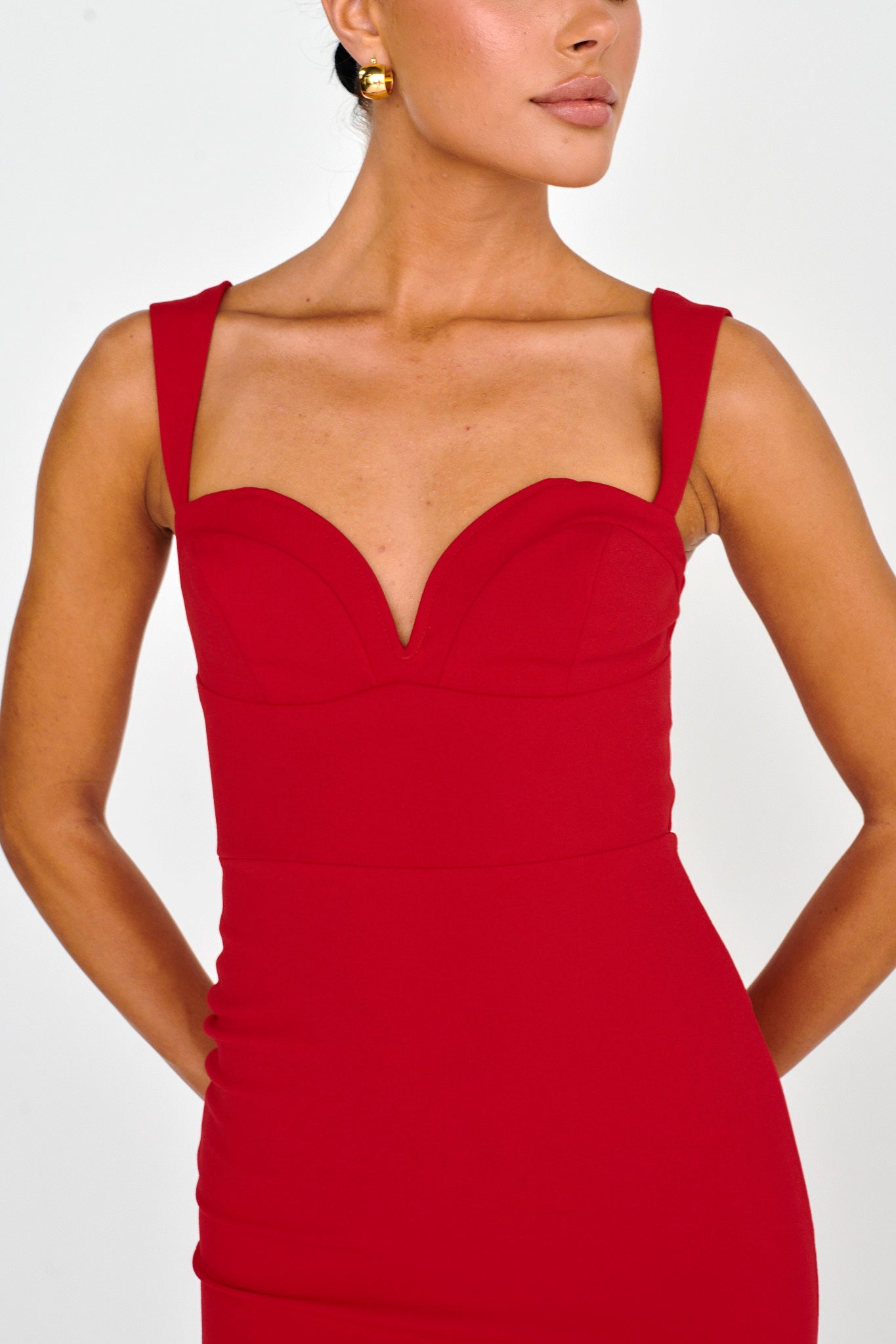 Hearts Flutter Sweetheart Neckline Dress Red-Maymioy
