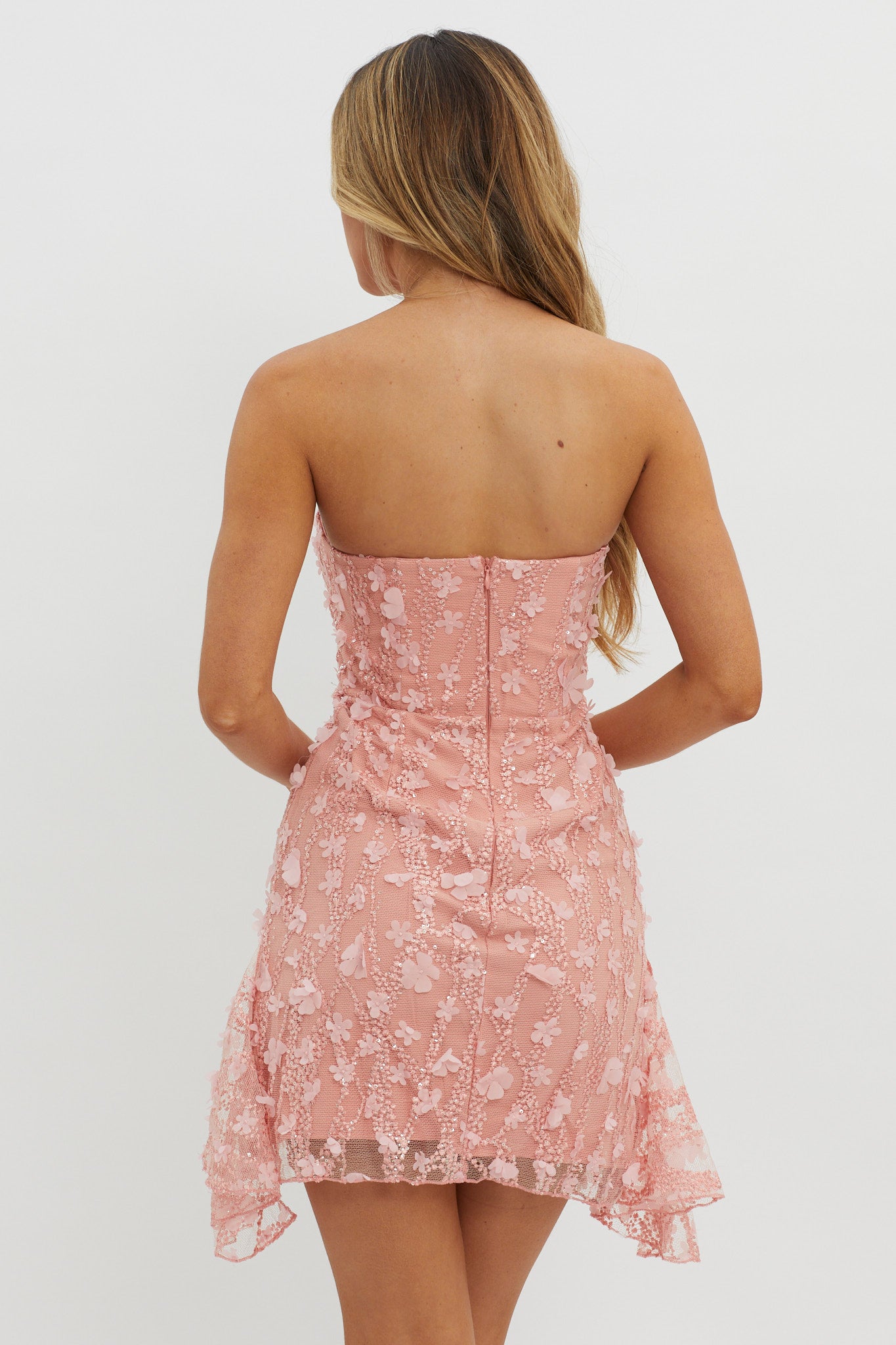 Lacynda Strapless Embellished Mini Dress Pink-Maymioy