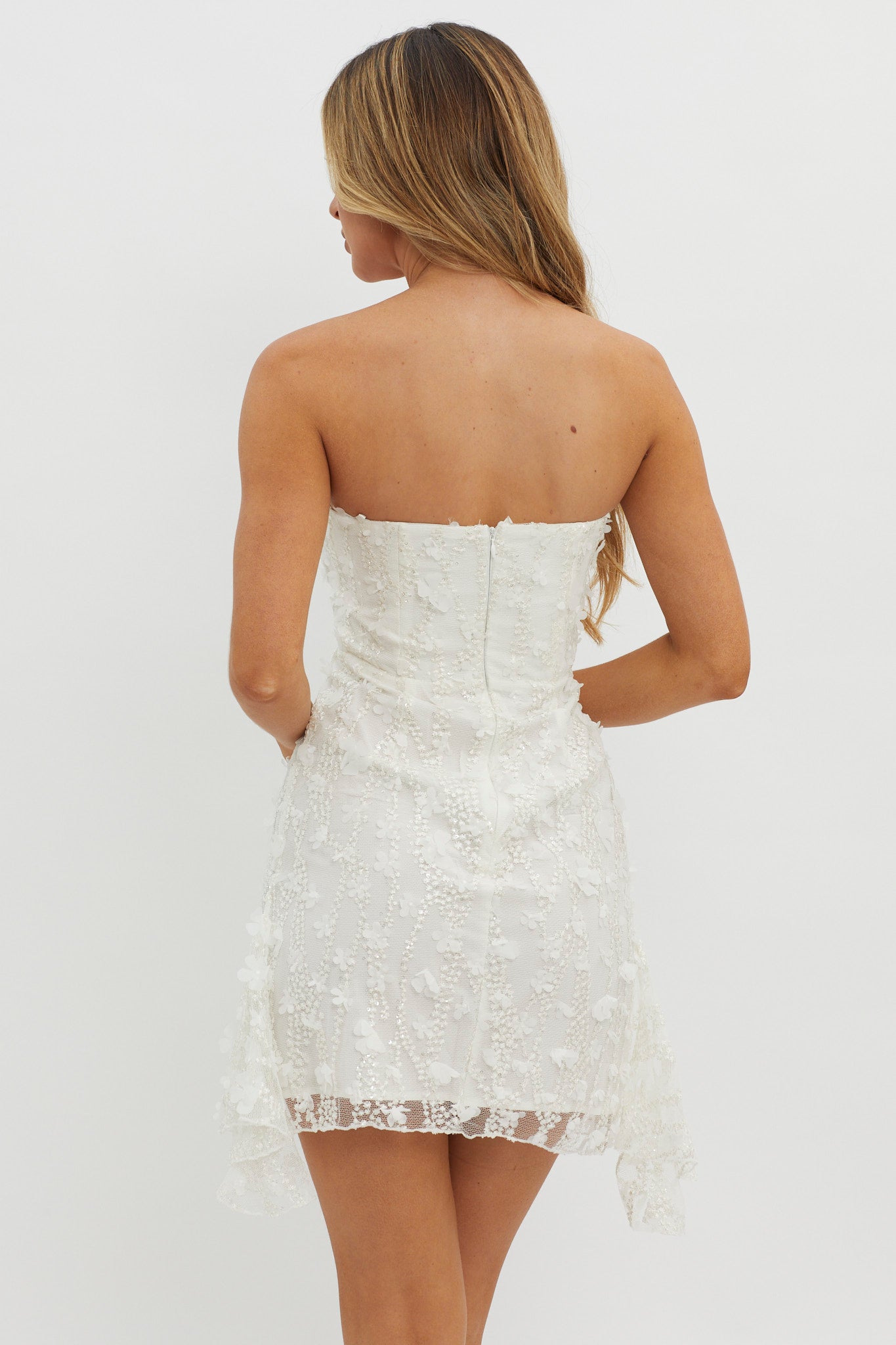 Lacynda Strapless Embellished Mini Dress White-Maymioy