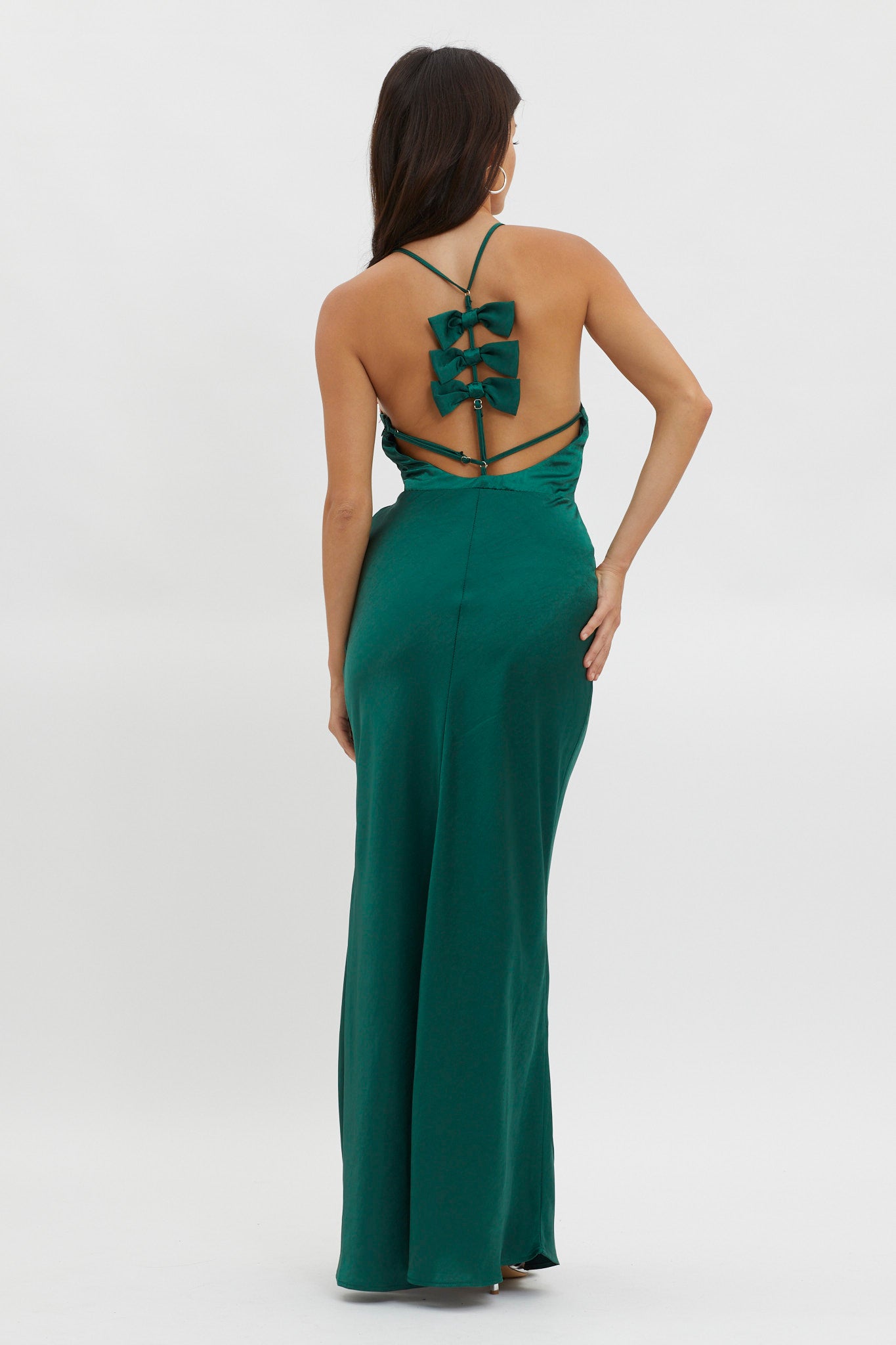 Bonsoir Floral Embroidery Trim Maxi Dress Forest Green-Maymioy