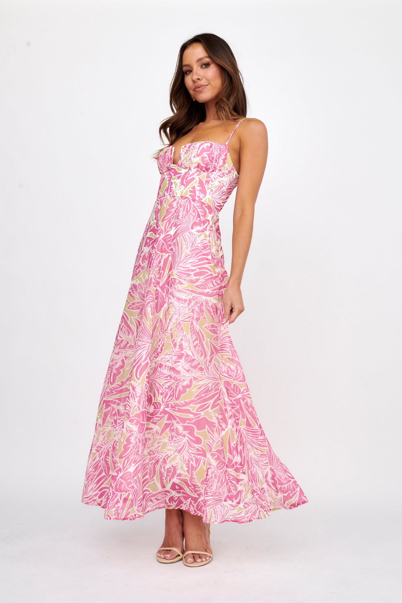 Kindred Love Gathered Bust Maxi Dress Pink-Maymioy
