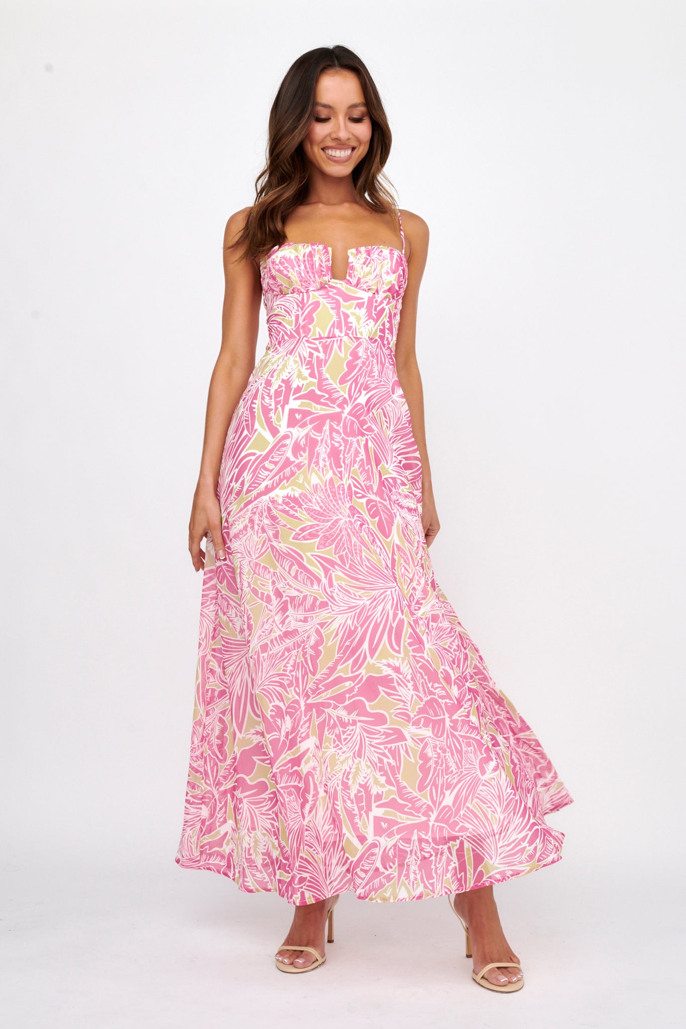 Kindred Love Gathered Bust Maxi Dress Pink-Maymioy
