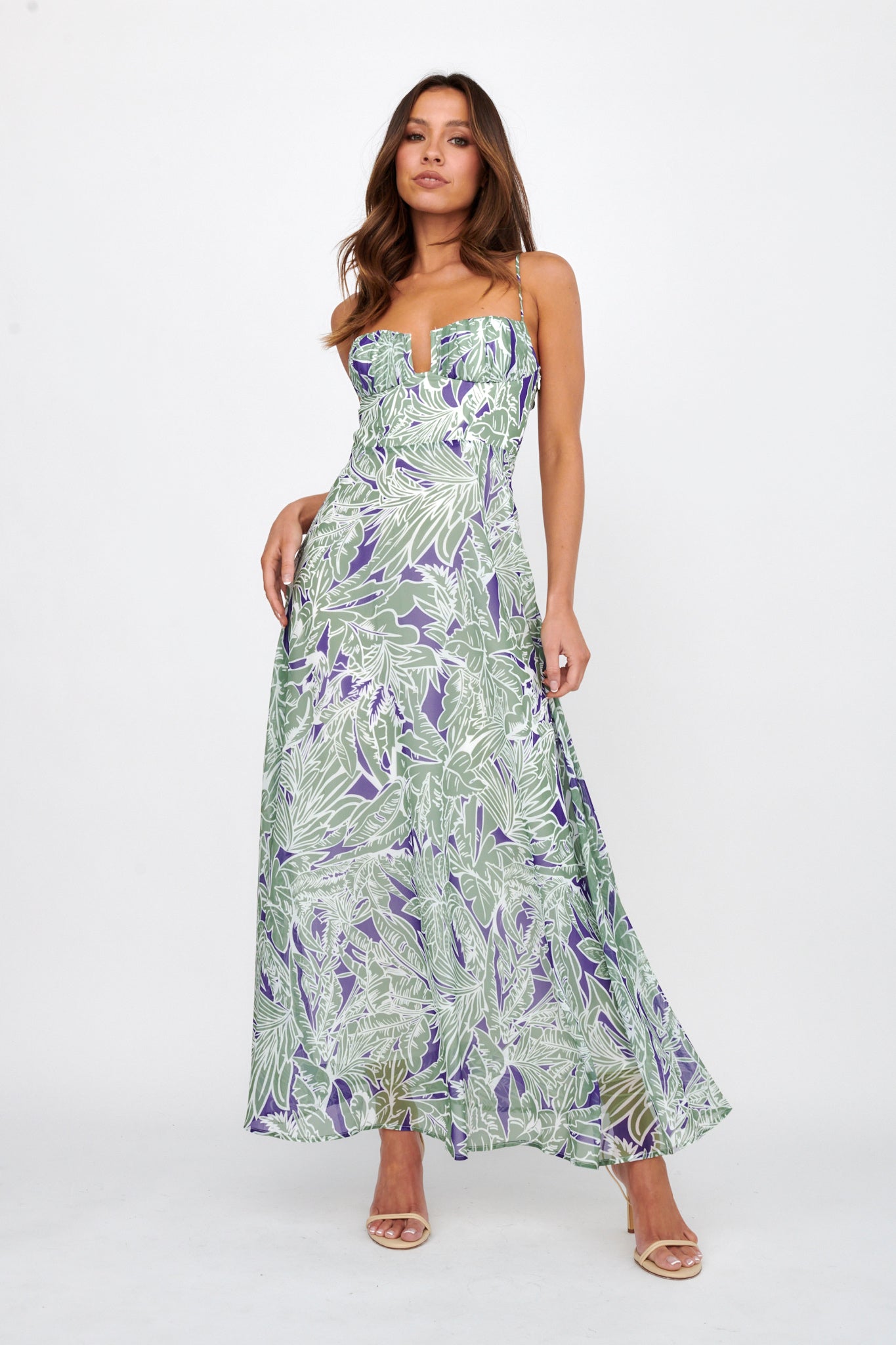 Kindred Love Gathered Bust Maxi Dress Blue-Maymioy