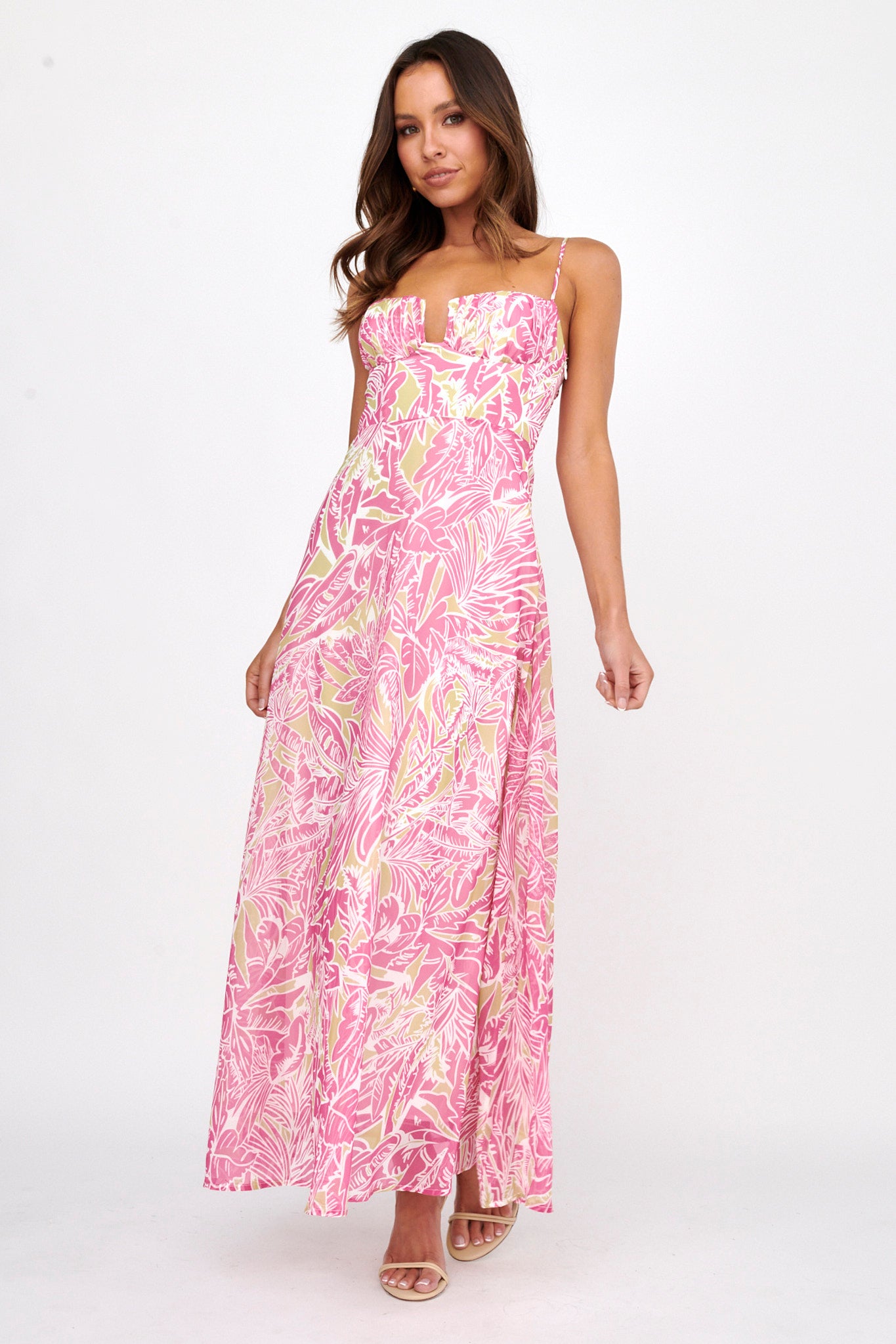 Kindred Love Gathered Bust Maxi Dress Pink-Maymioy