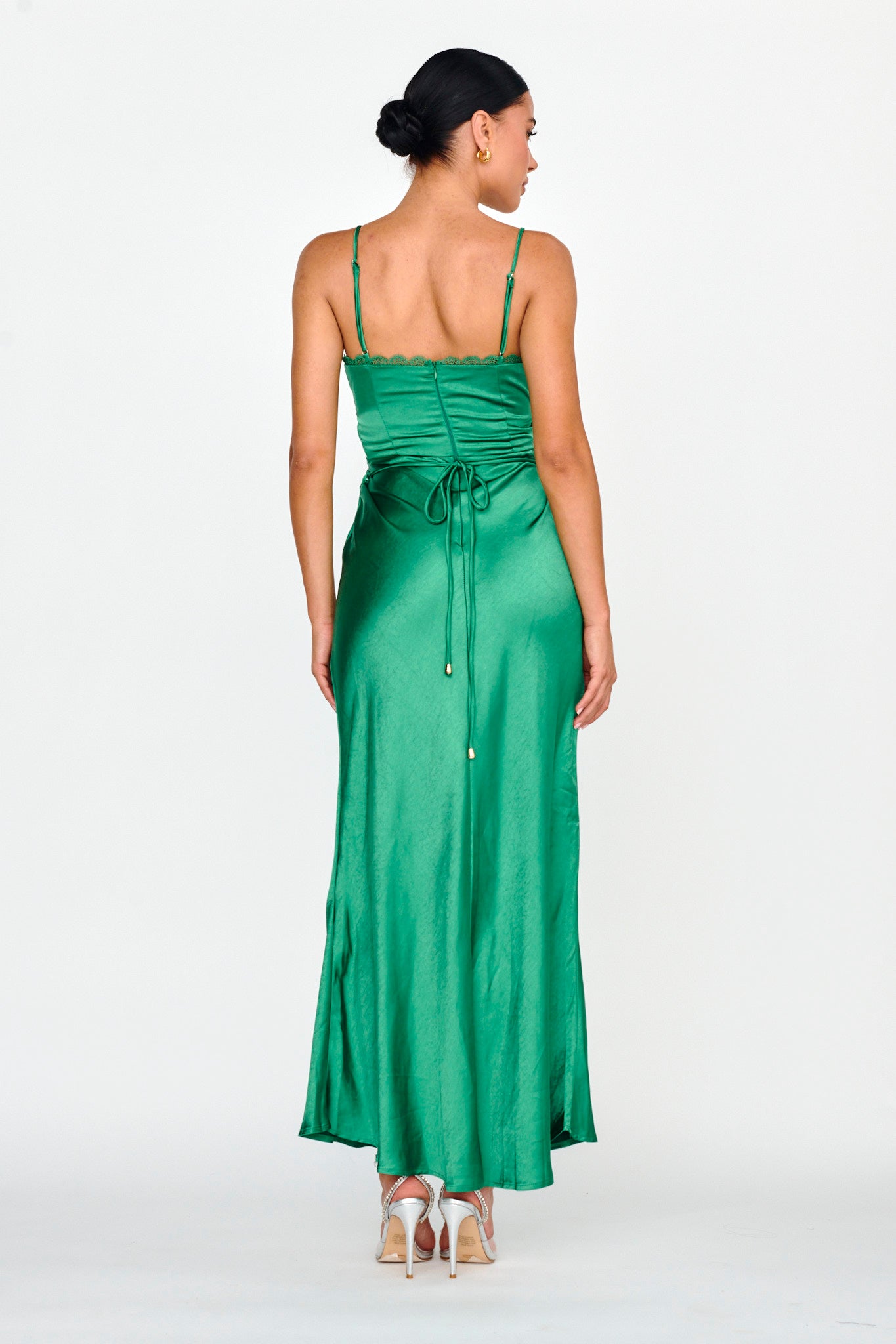 Silver Lining String Tie Waist Dress Forest Green-Maymioy