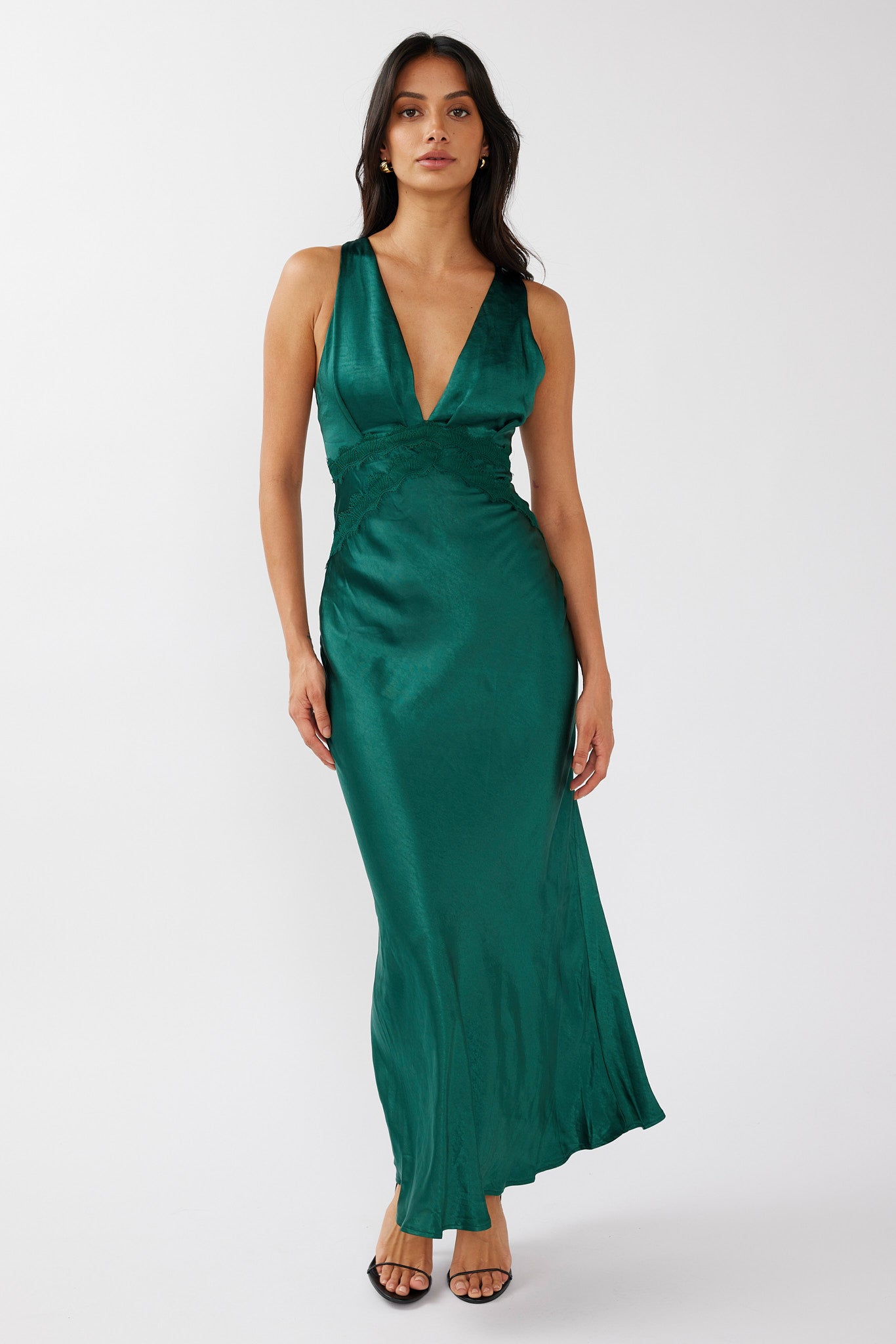 Theriz Lace Trim Tied Back Maxi Dress Green-Maymioy