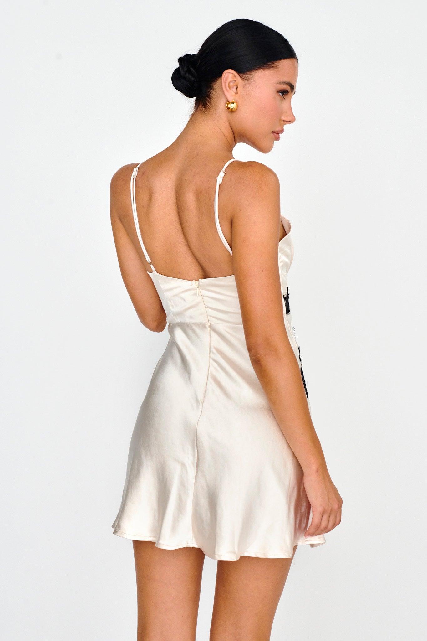 Theriz Lace Trim Cami Mini Dress Champagne-Maymioy
