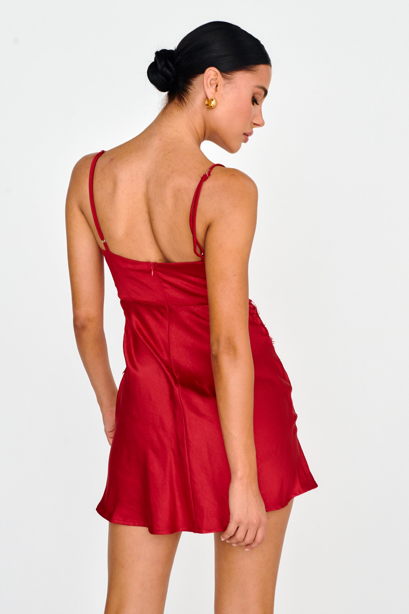 Theriz Lace Trim Cami Mini Dress Red-Maymioy