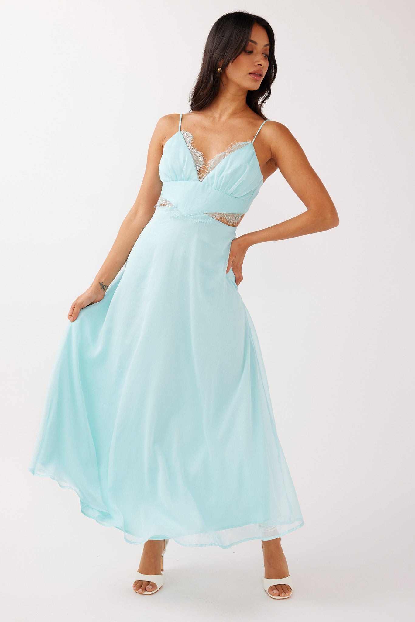 More Love Lace Trim Cut-Out Midi Dress Mint-Maymioy