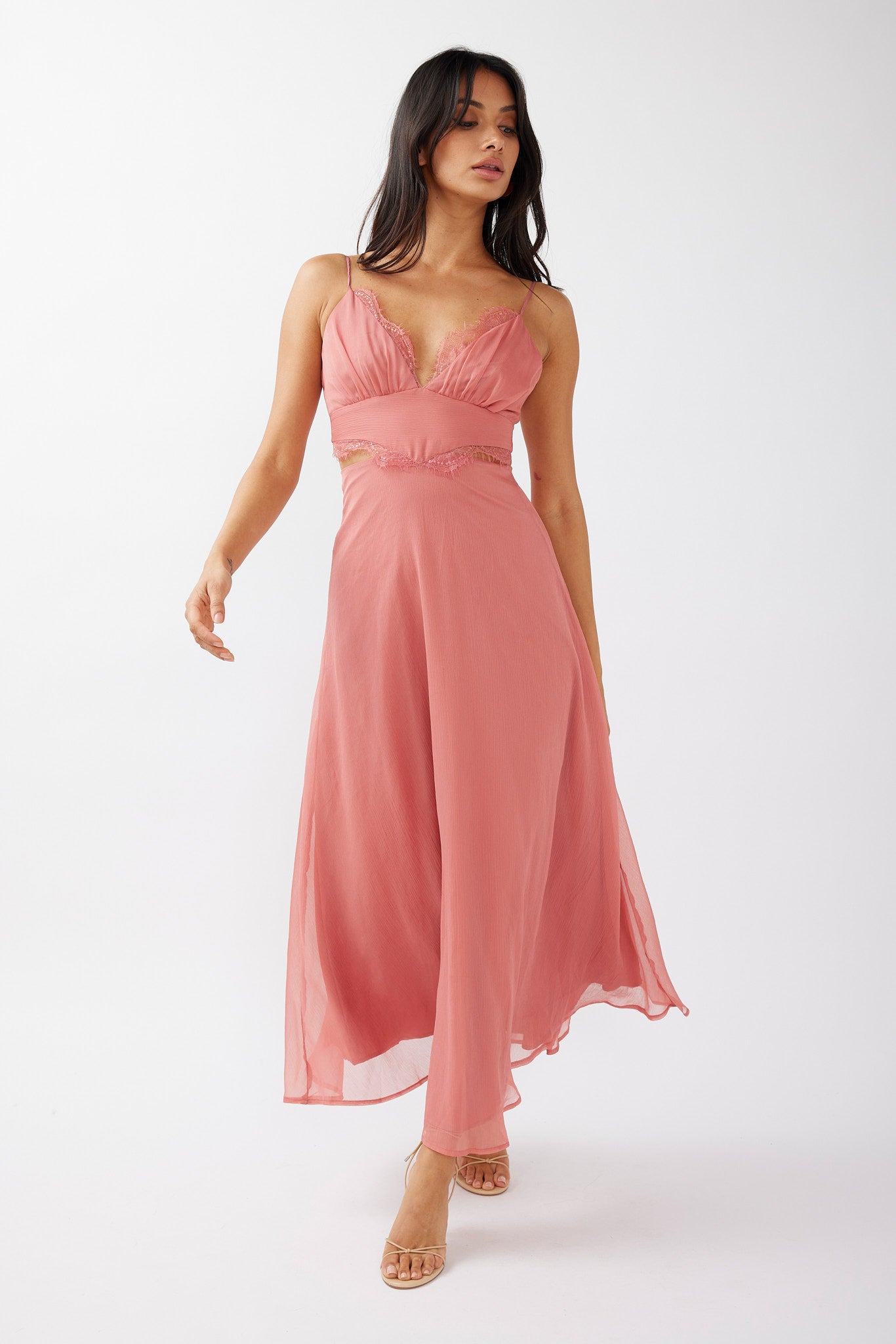 More Love Lace Trim Cut-Out Midi Dress Pink-Maymioy