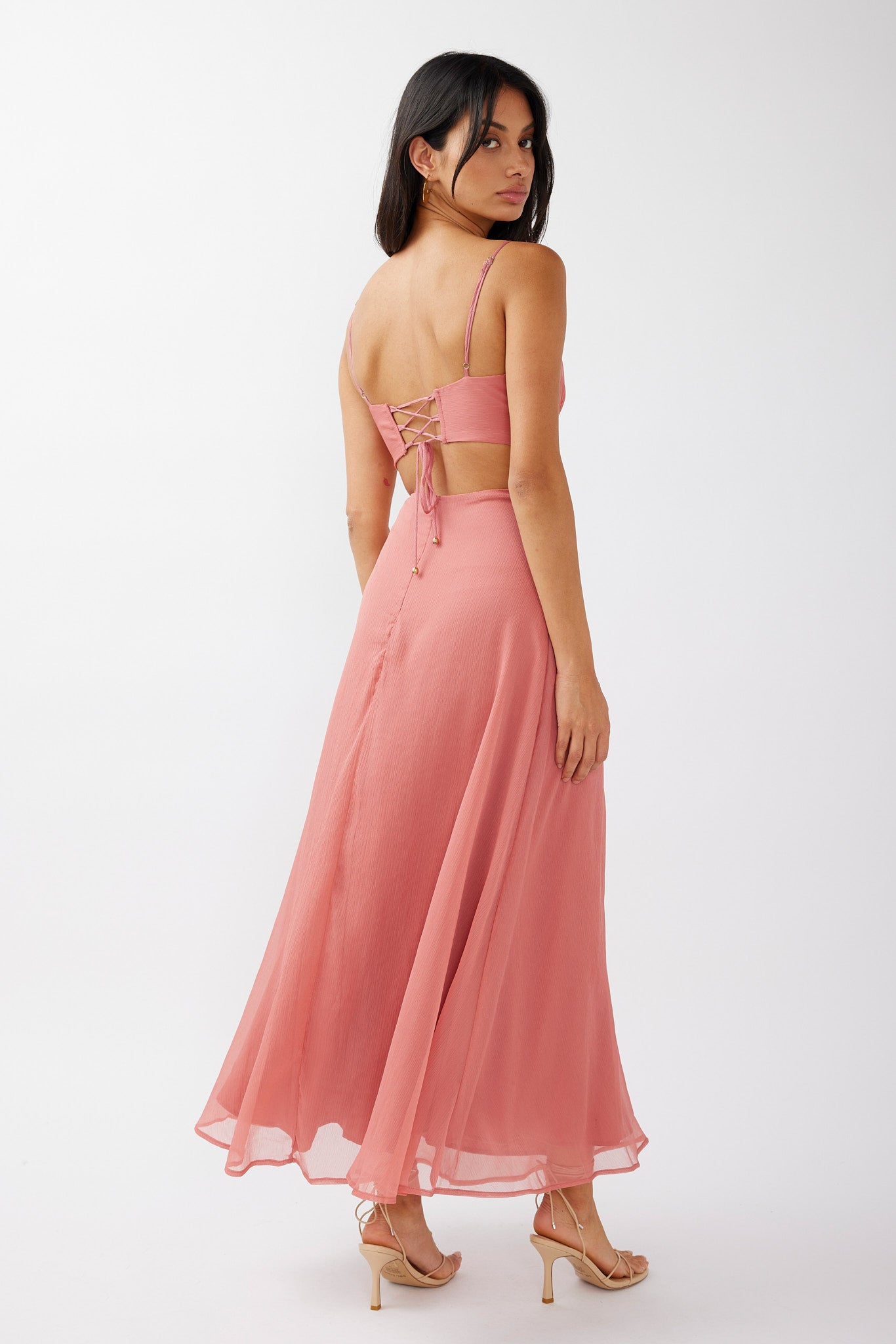 More Love Lace Trim Cut-Out Midi Dress Pink-Maymioy
