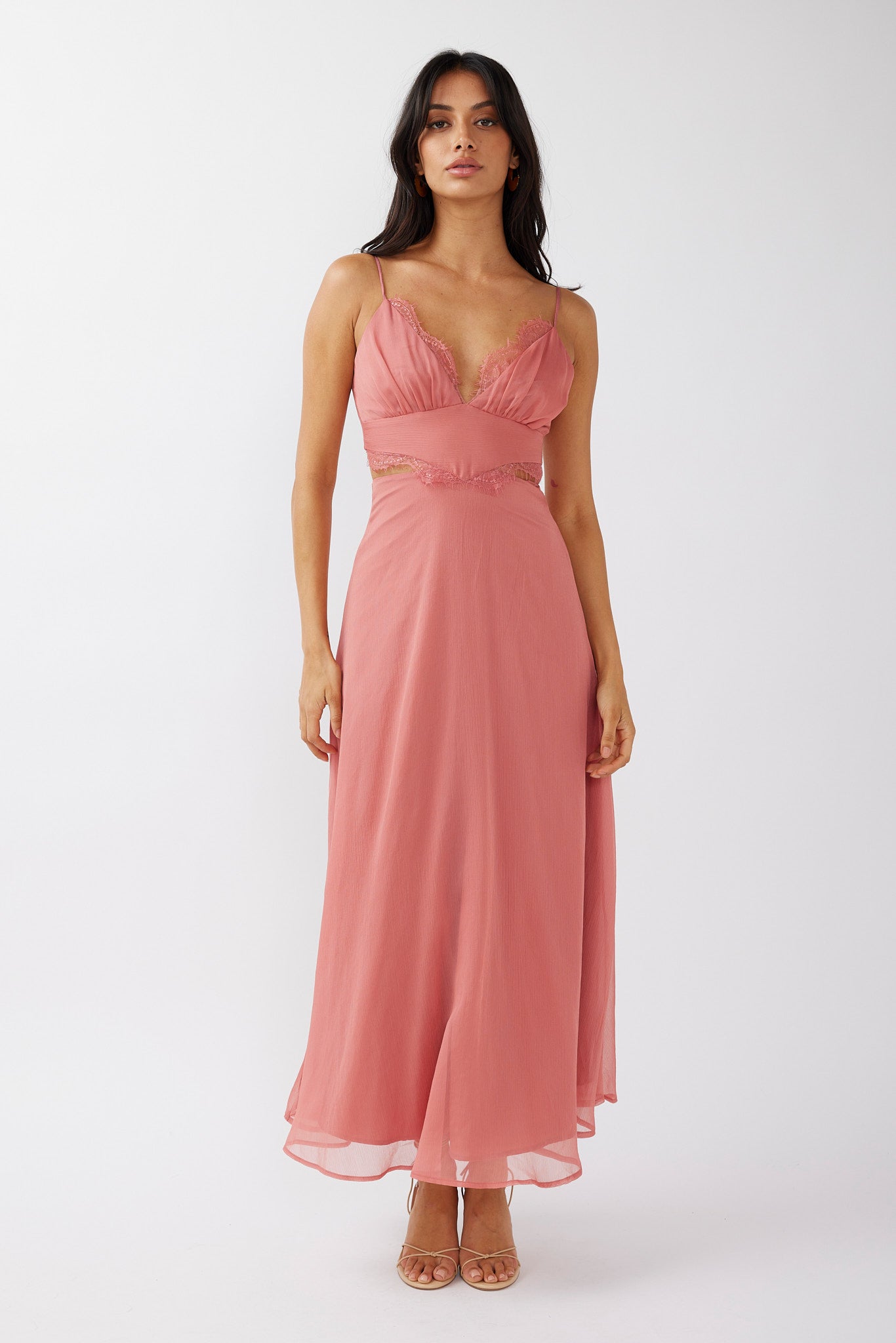 More Love Lace Trim Cut-Out Midi Dress Pink-Maymioy