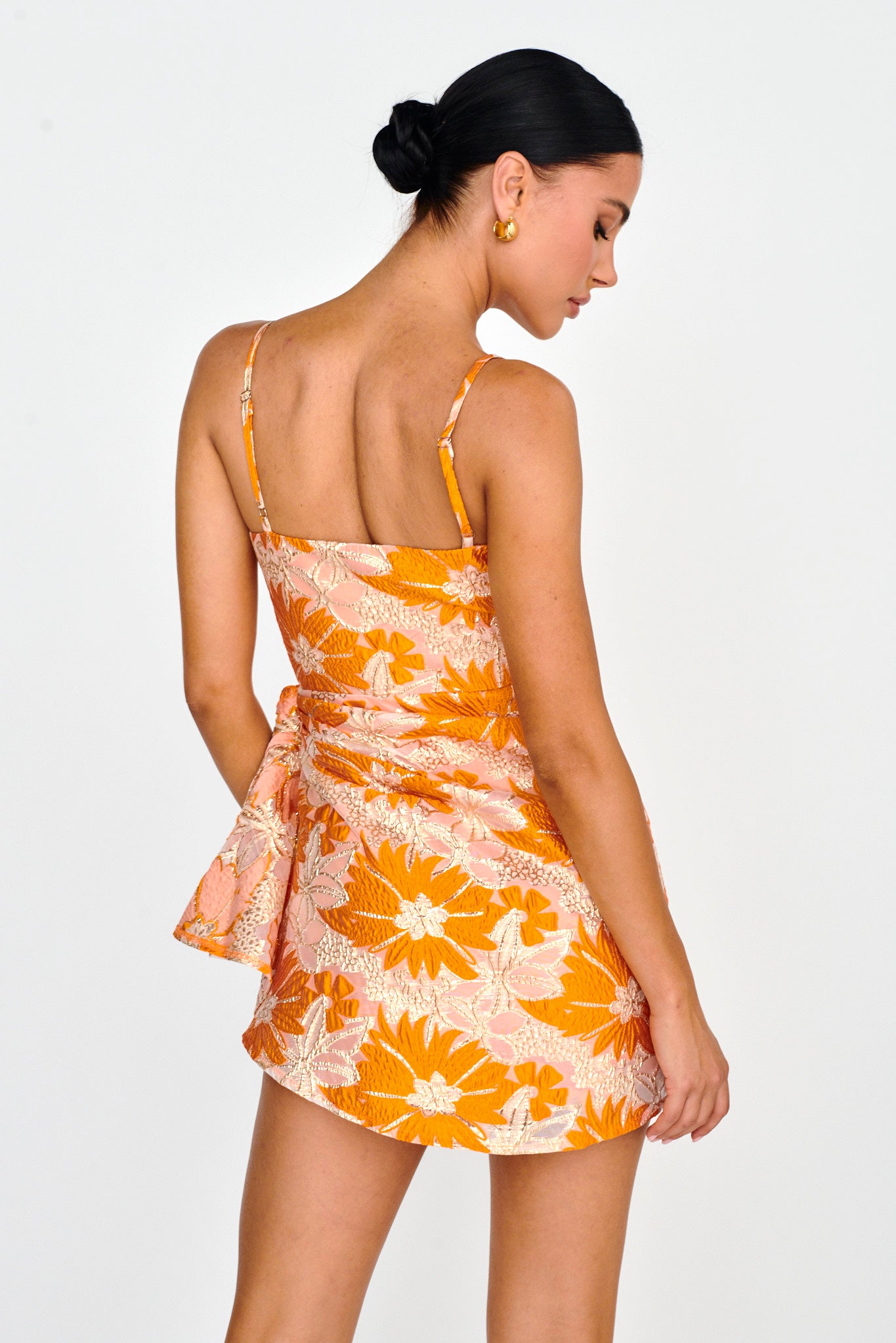 Sterling Gathered Waist Embroidery Mini Dress Orange-Maymioy