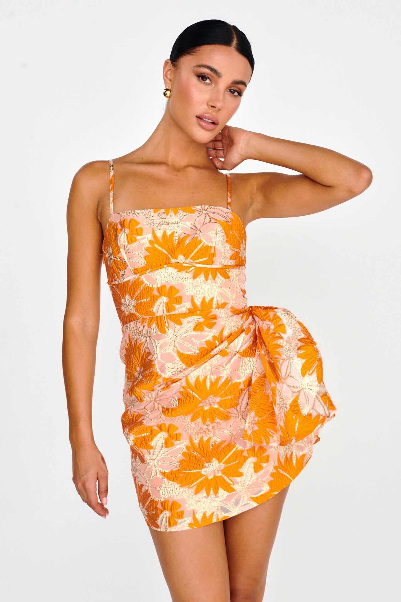 Sterling Gathered Waist Embroidery Mini Dress Orange-Maymioy