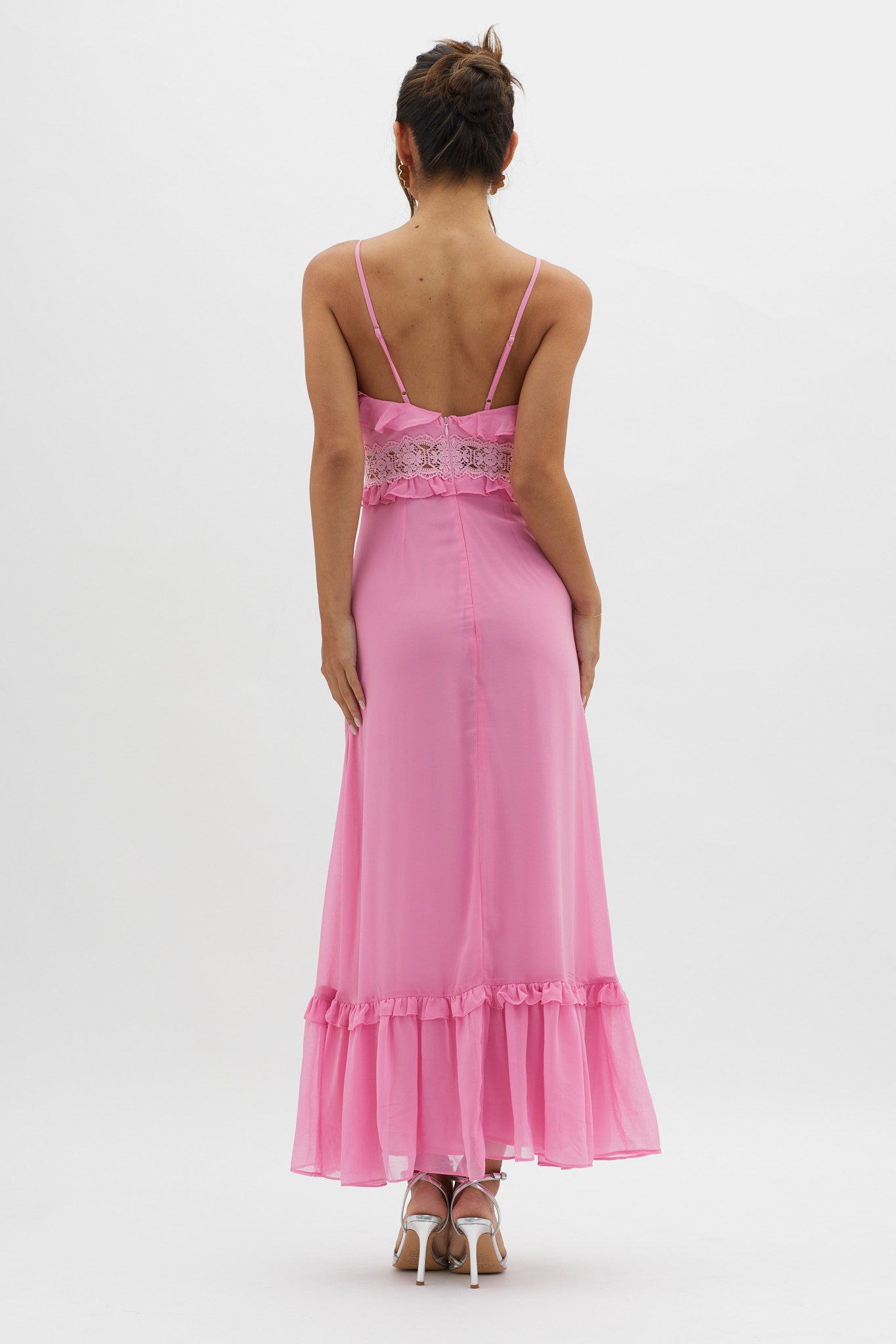 Spirited Ruffle Bust Maxi Dress Pink-Maymioy