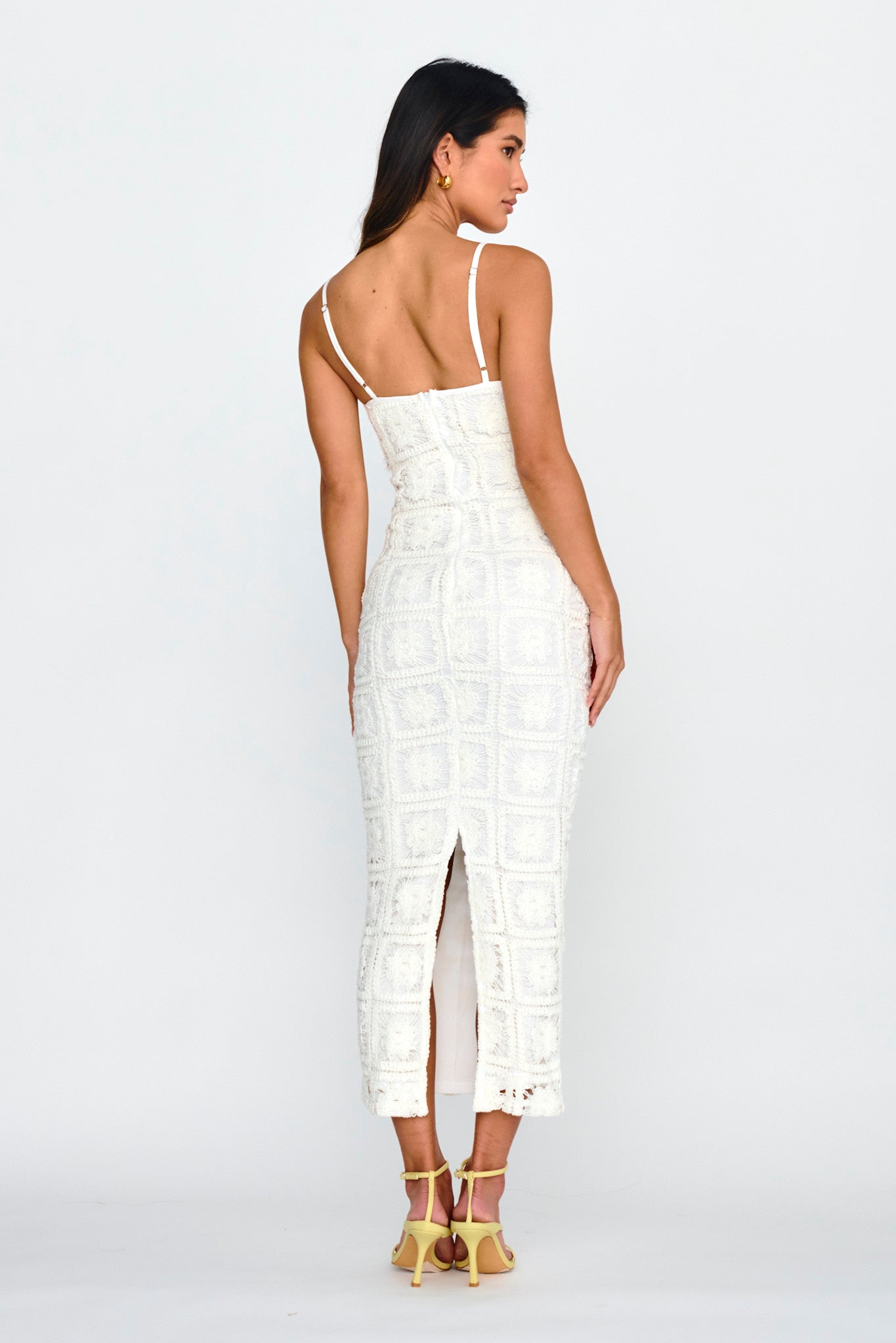 Cayman Sunset Crochet Midi Dress White-Maymioy