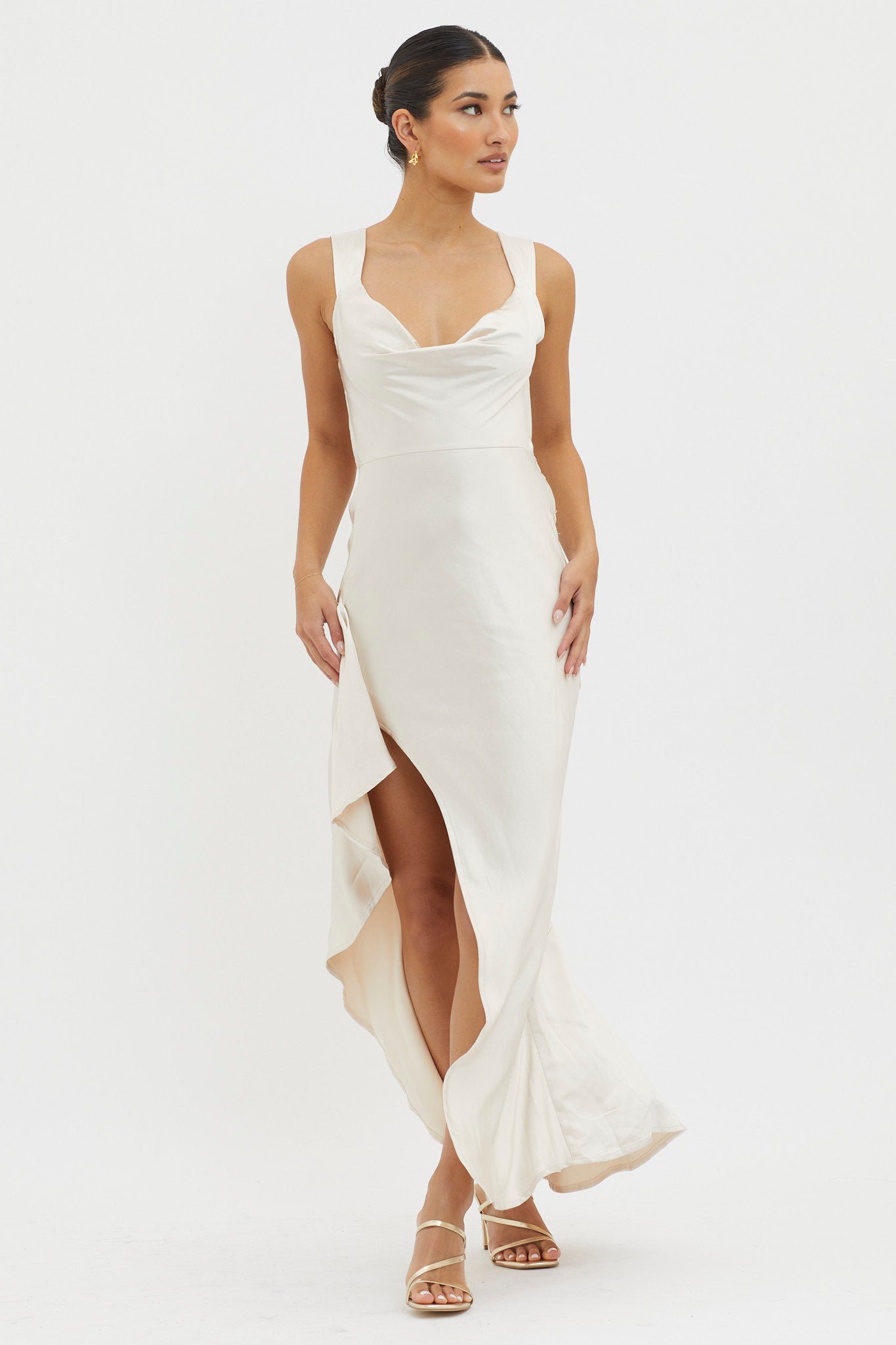 Ellianna Lace-Up Back Maxi Dress Champagne-Maymioy